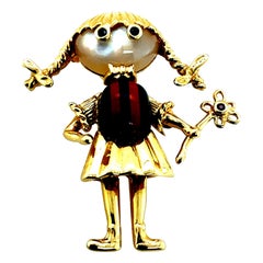 Retro Yellow Gold Flower Girl Pendant and Brooch Circa 1990