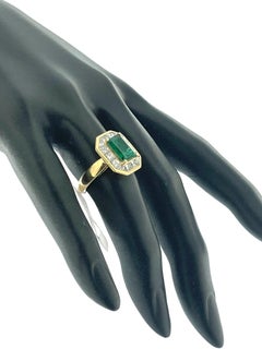 Retro Yellow Gold French Cocktail Ring with Diamonds and Emerald IGI Certified