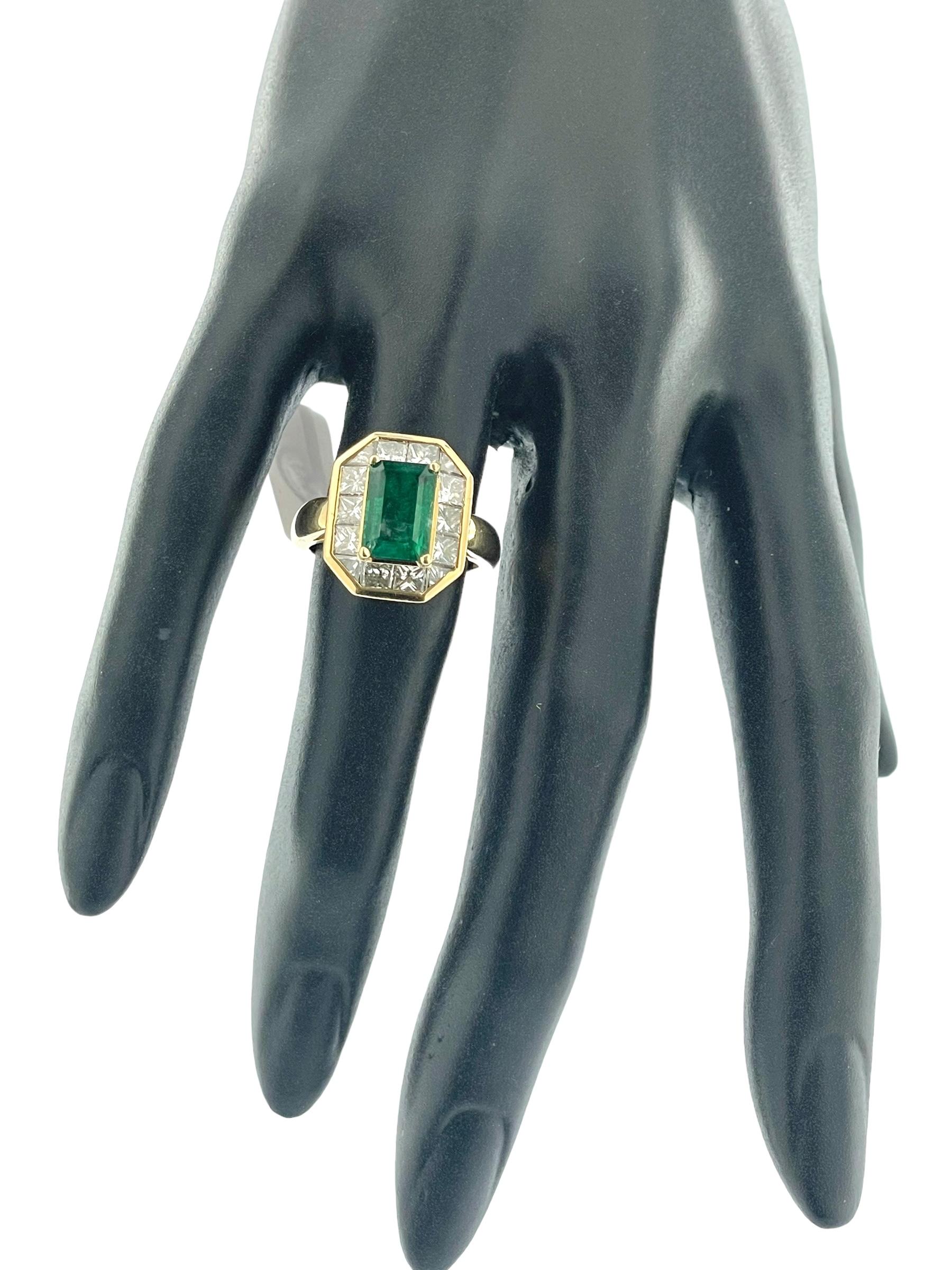 Mixed Cut Retro Yellow Gold French Cocktail Ring with Diamonds and Emerald IGI Certified For Sale