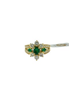 Retro Yellow Gold French Cocktail Ring with Emeralds and Diamonds IGI Certified