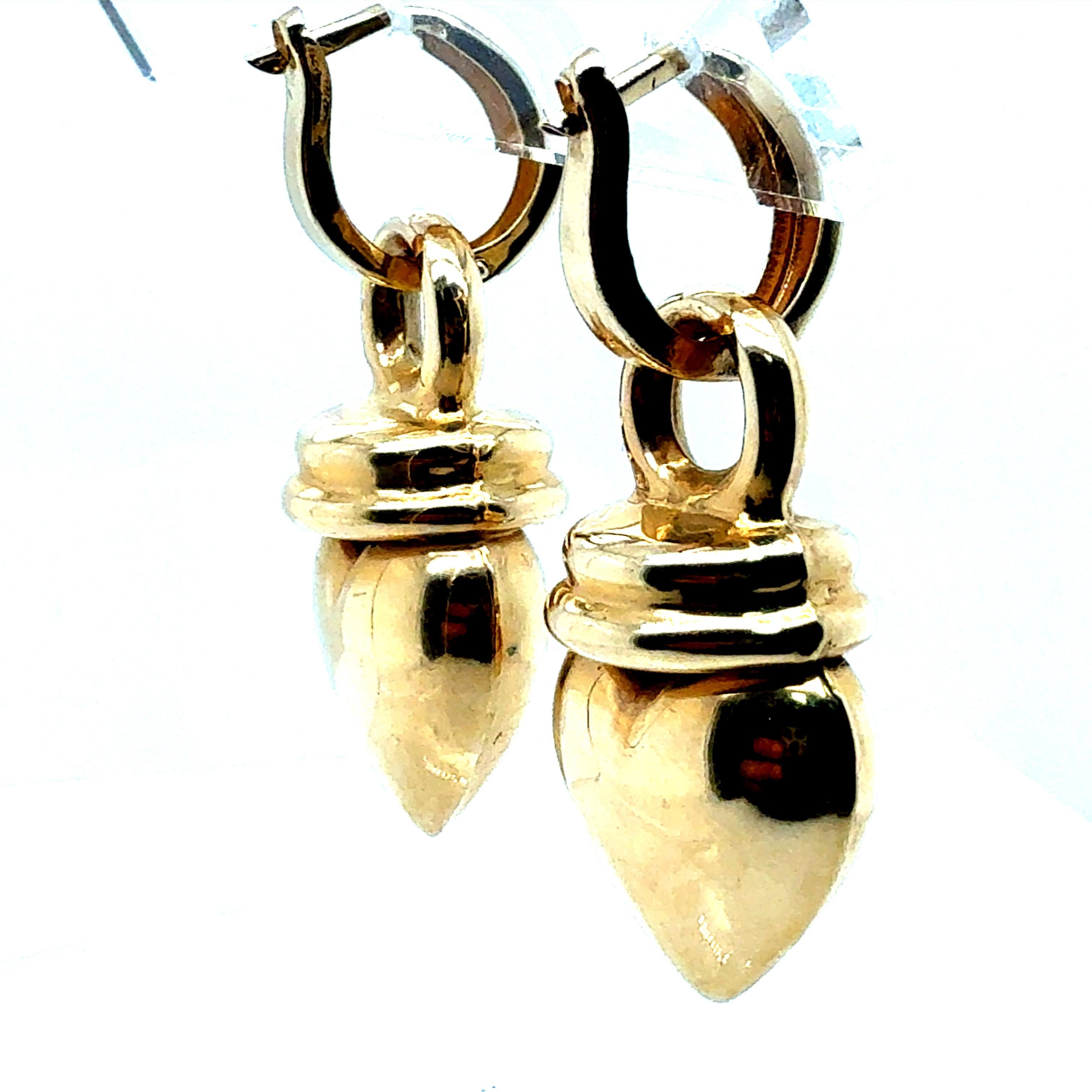 Retro Yellow Gold Heart Shape Drop Enhancer Statement Earrings Lightweight In Good Condition For Sale In Los Angeles, CA