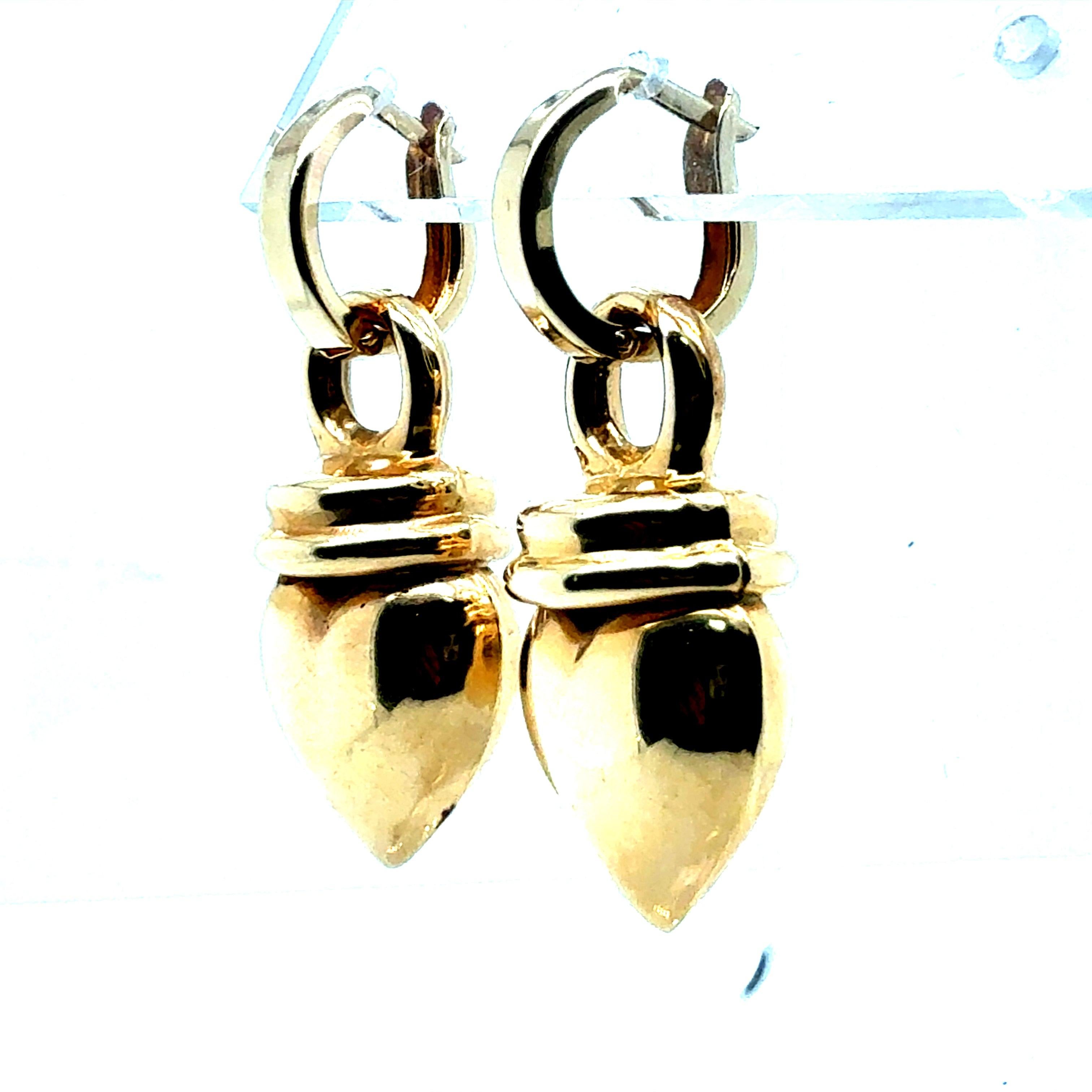 Retro Yellow Gold Heart Shape Drop Enhancer Statement Earrings Lightweight For Sale 1