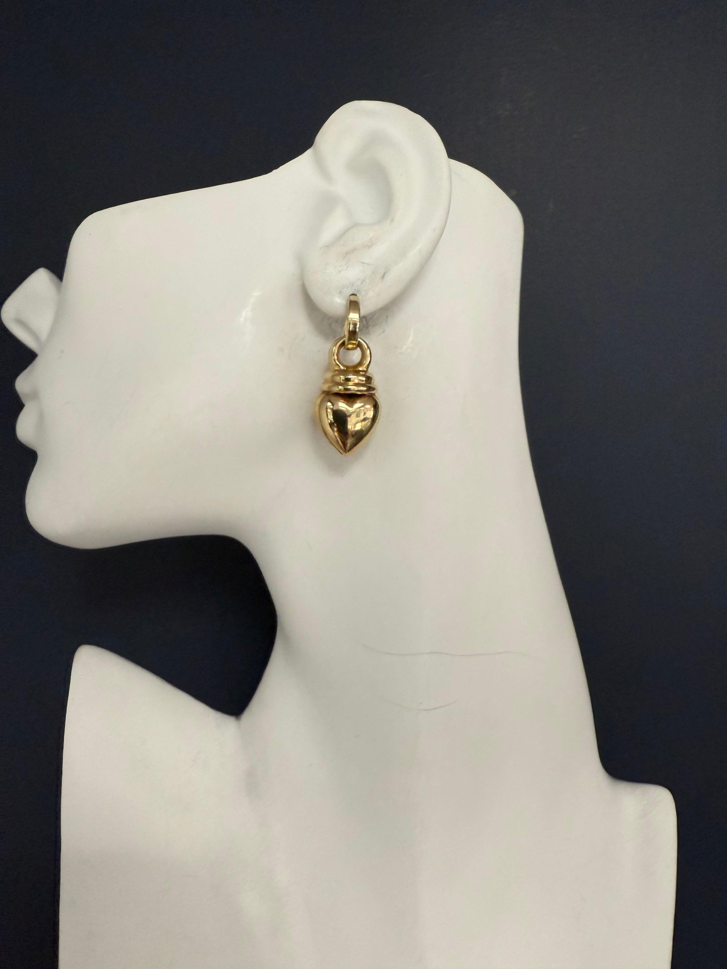 Retro Yellow Gold Heart Shape Drop Enhancer Statement Earrings Lightweight For Sale 3
