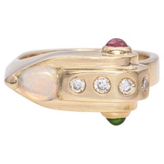 Anillo Retro de Oro Amarillo H. Stern con Múltiples Piedras Preciosas