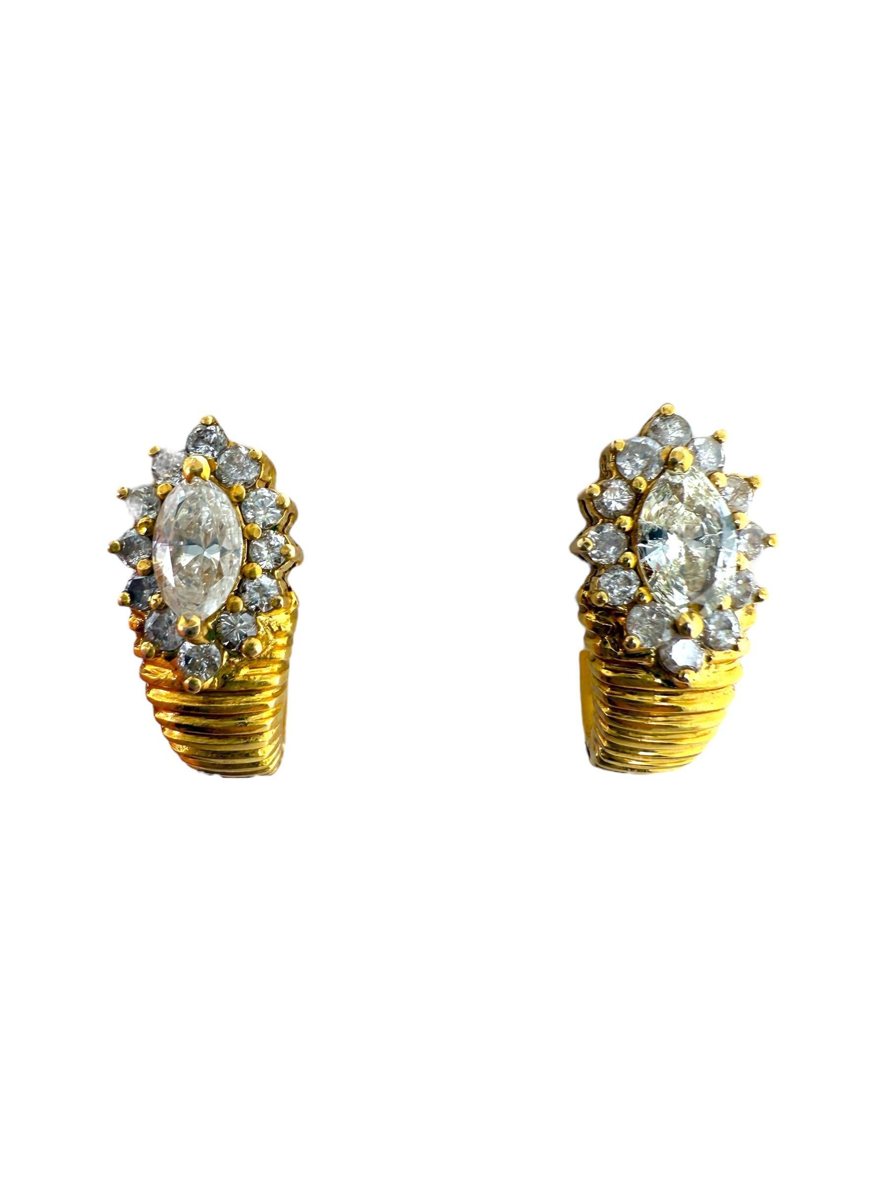 Women's Retro Yellow Gold Marquise Diamond Earrings For Sale