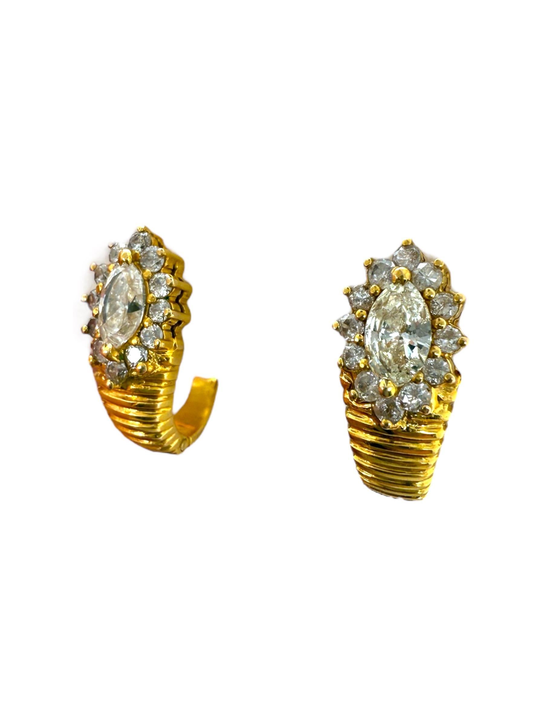 Retro Yellow Gold Marquise Diamond Earrings For Sale 2