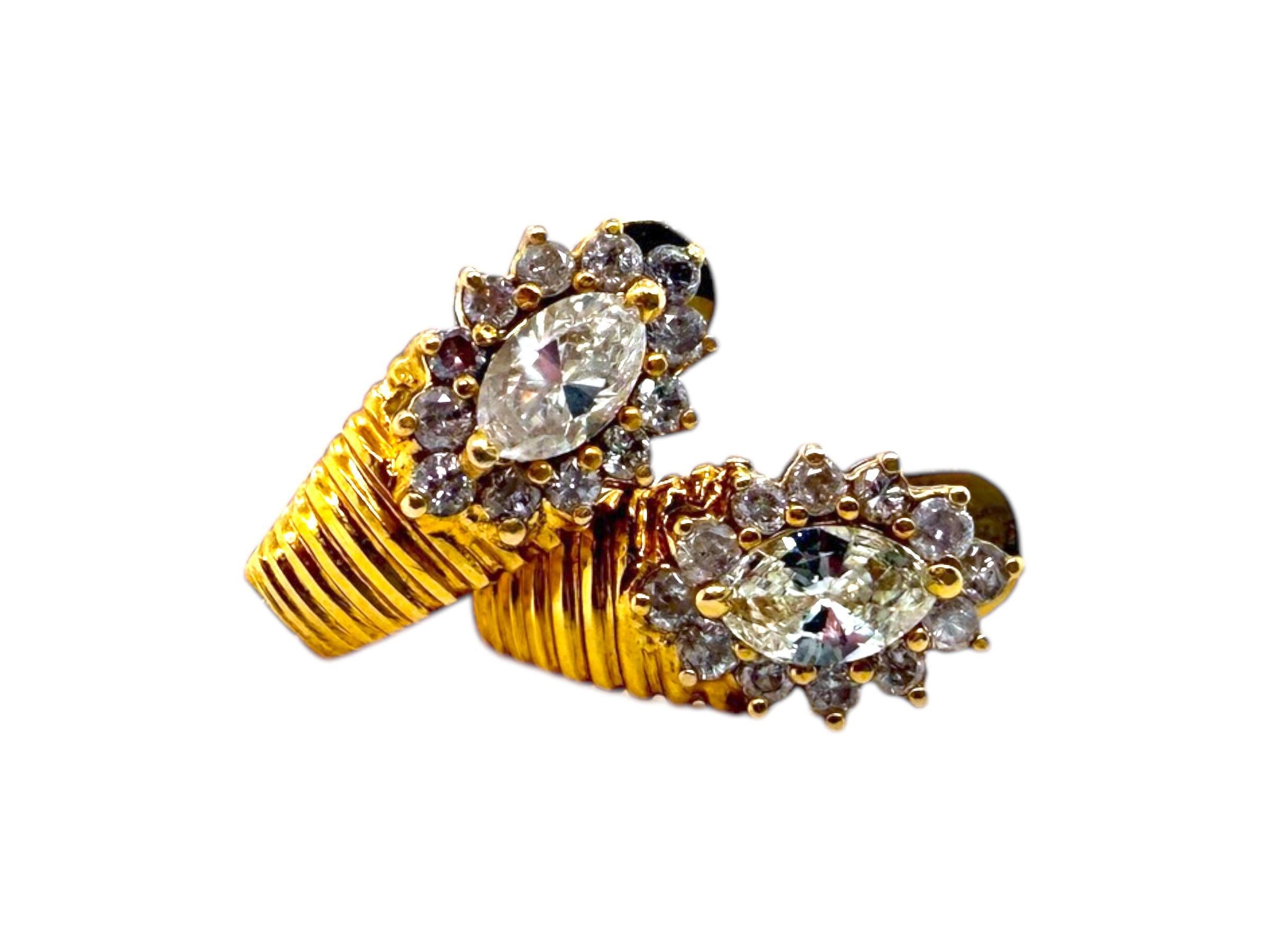 Retro Yellow Gold Marquise Diamond Earrings For Sale 3