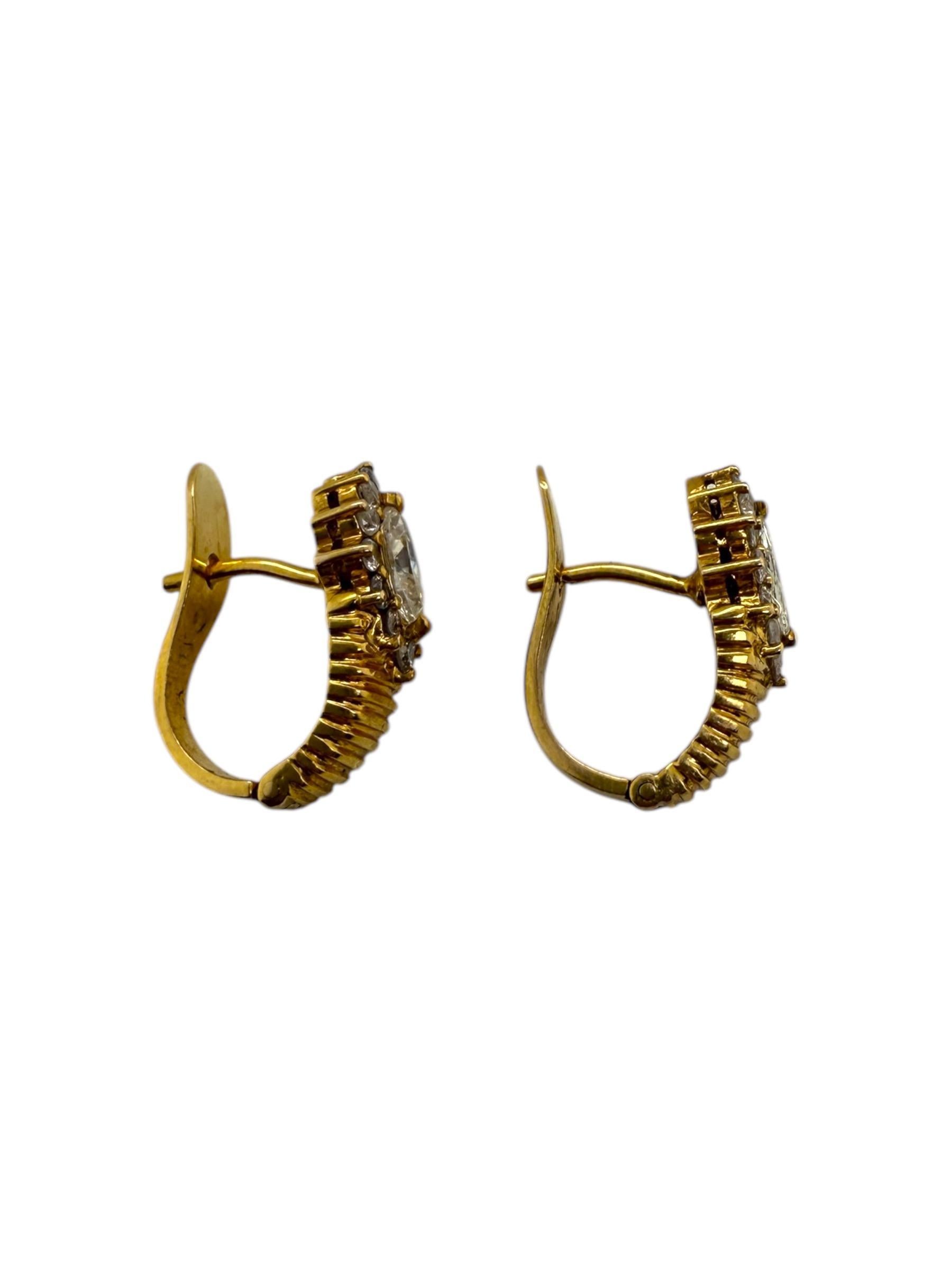 Retro Yellow Gold Marquise Diamond Earrings For Sale 4