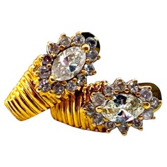 Retro Yellow Gold Marquise Diamond Earrings