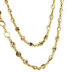 Retro Yellow Gold Natural Diamond Slice 22 Inch Statement Necklace