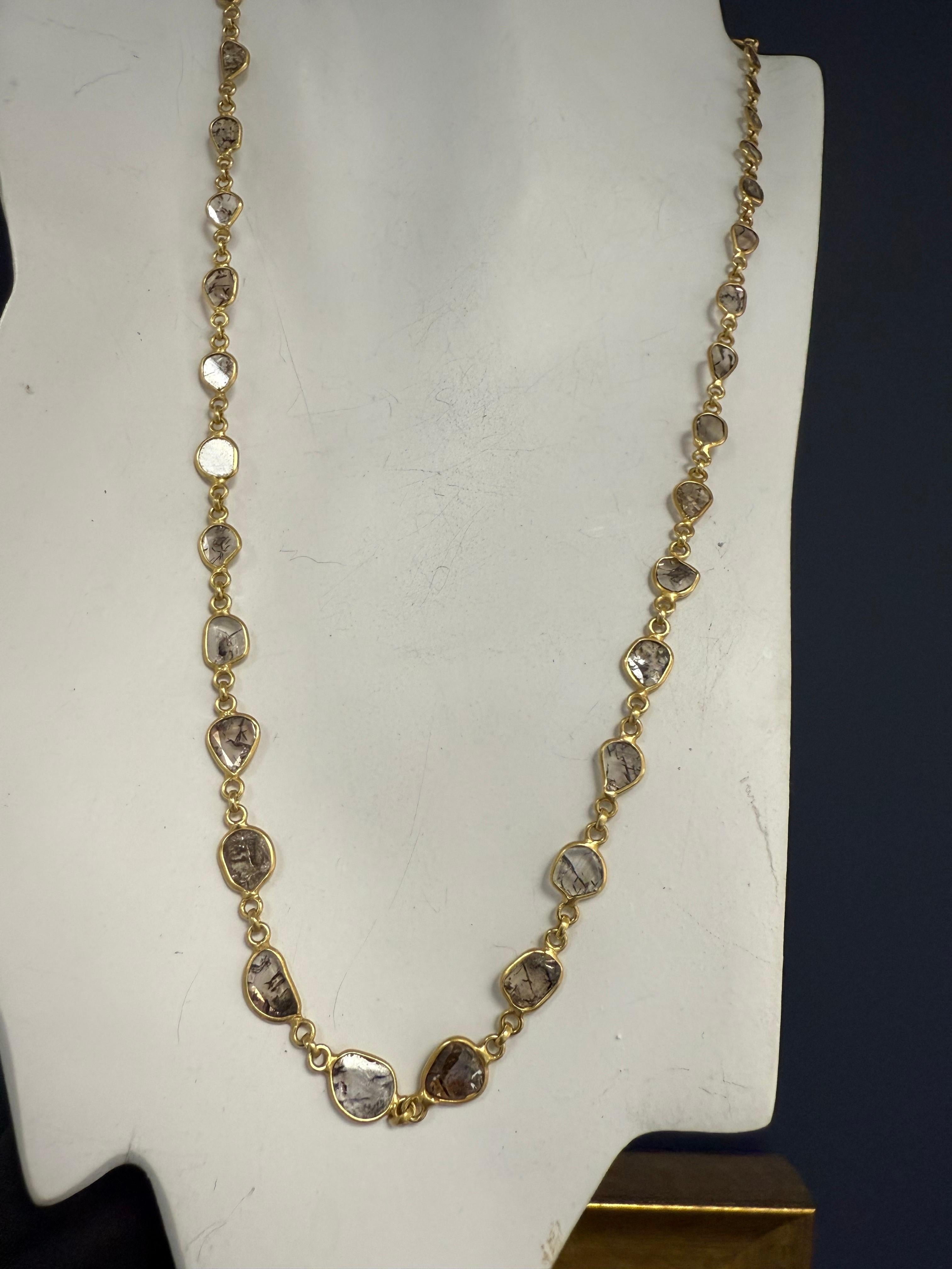 Retro Gelbgold natürliche Diamantscheibe 22 Zoll Aussage Halskette im Zustand „Gut“ im Angebot in Los Angeles, CA