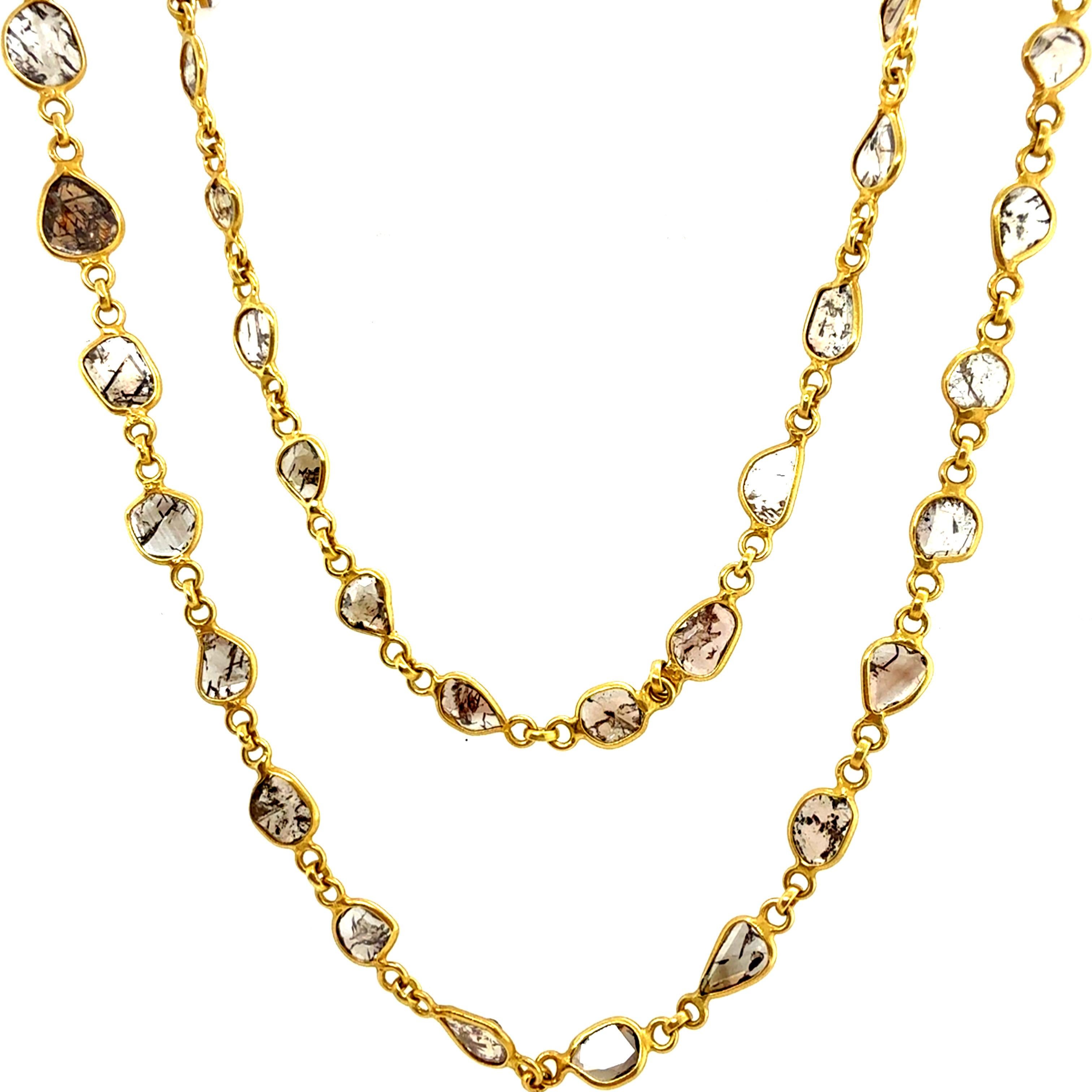 Retro Gelbgold natürliche Diamantscheibe 22 Zoll Aussage Halskette Damen im Angebot