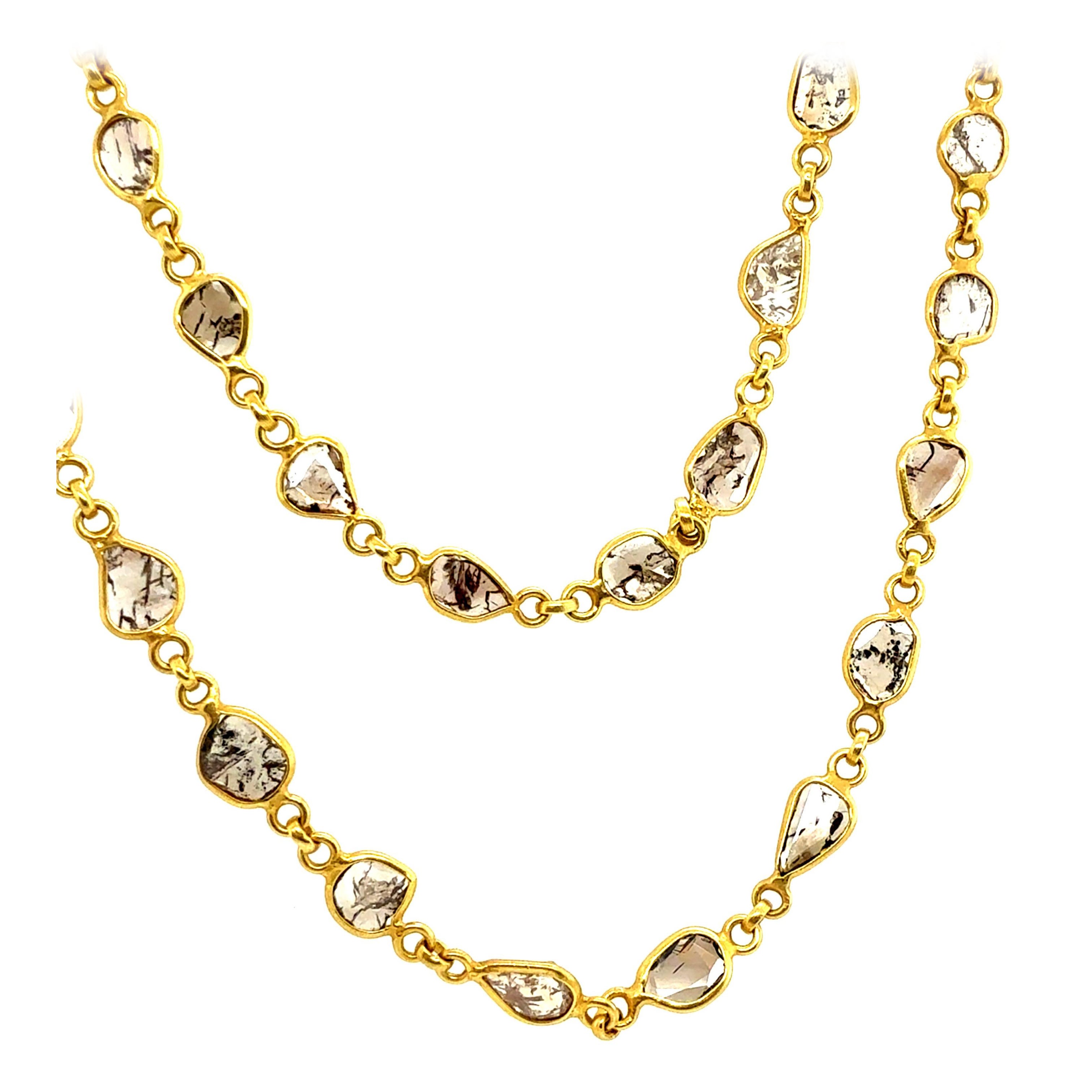 Retro Gelbgold natürliche Diamantscheibe 22 Zoll Aussage Halskette im Angebot