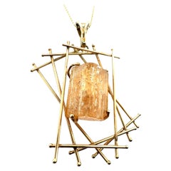 Retro Yellow Gold Natural Imperial Topaz Statement Pendant Circa 1975