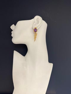Boucles d'oreilles rétro en or jaune, avec un cabochon ovale et une améthyste violette, CIRCA 1970
