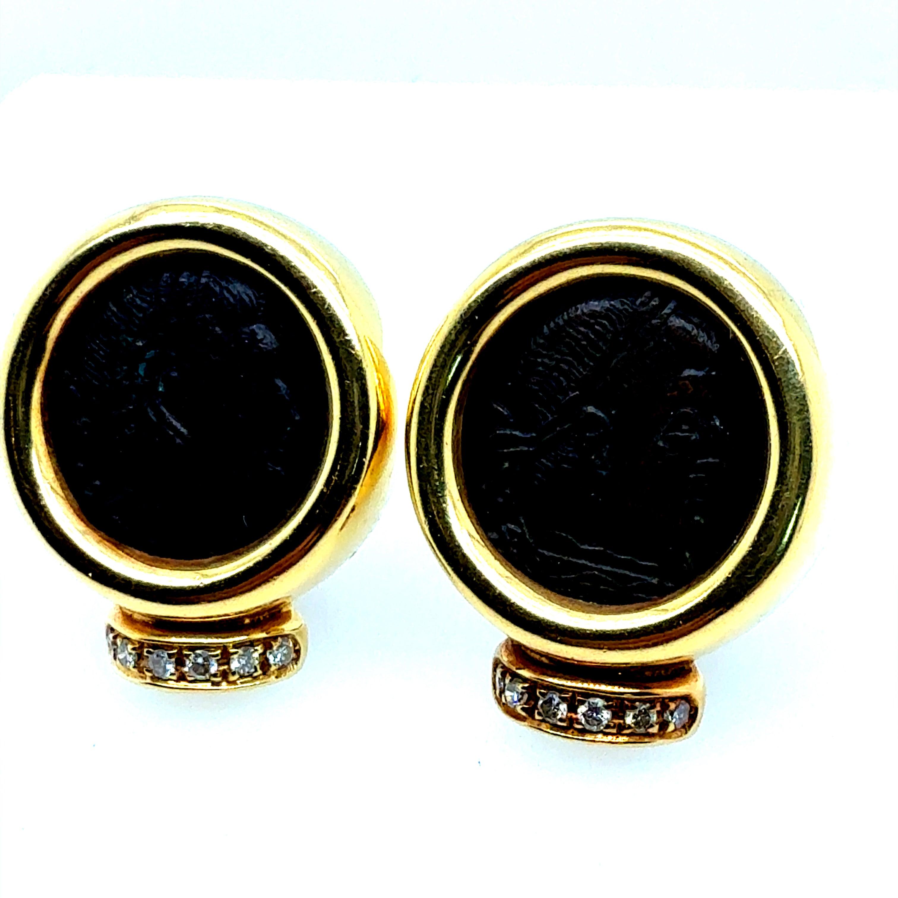 Retro-Gelbgold Römische Konstantin-Münze und natürlicher Diamant Statement-Ohrringe im Angebot 5