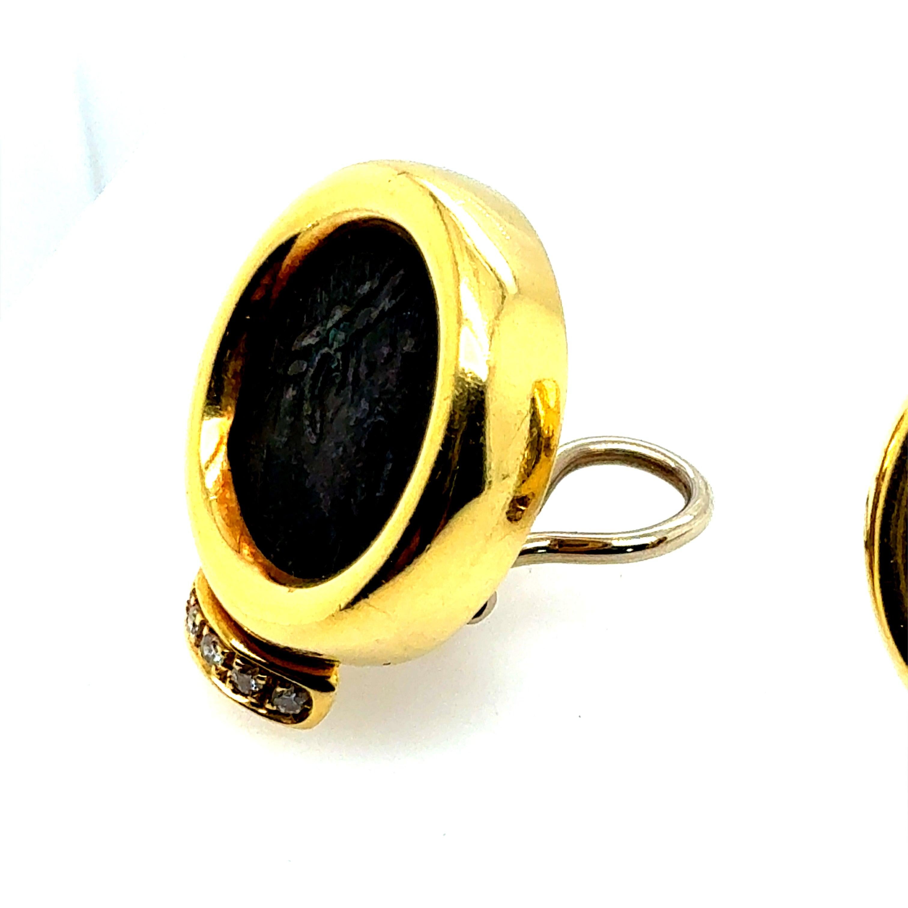 Retro-Gelbgold Römische Konstantin-Münze und natürlicher Diamant Statement-Ohrringe Damen im Angebot