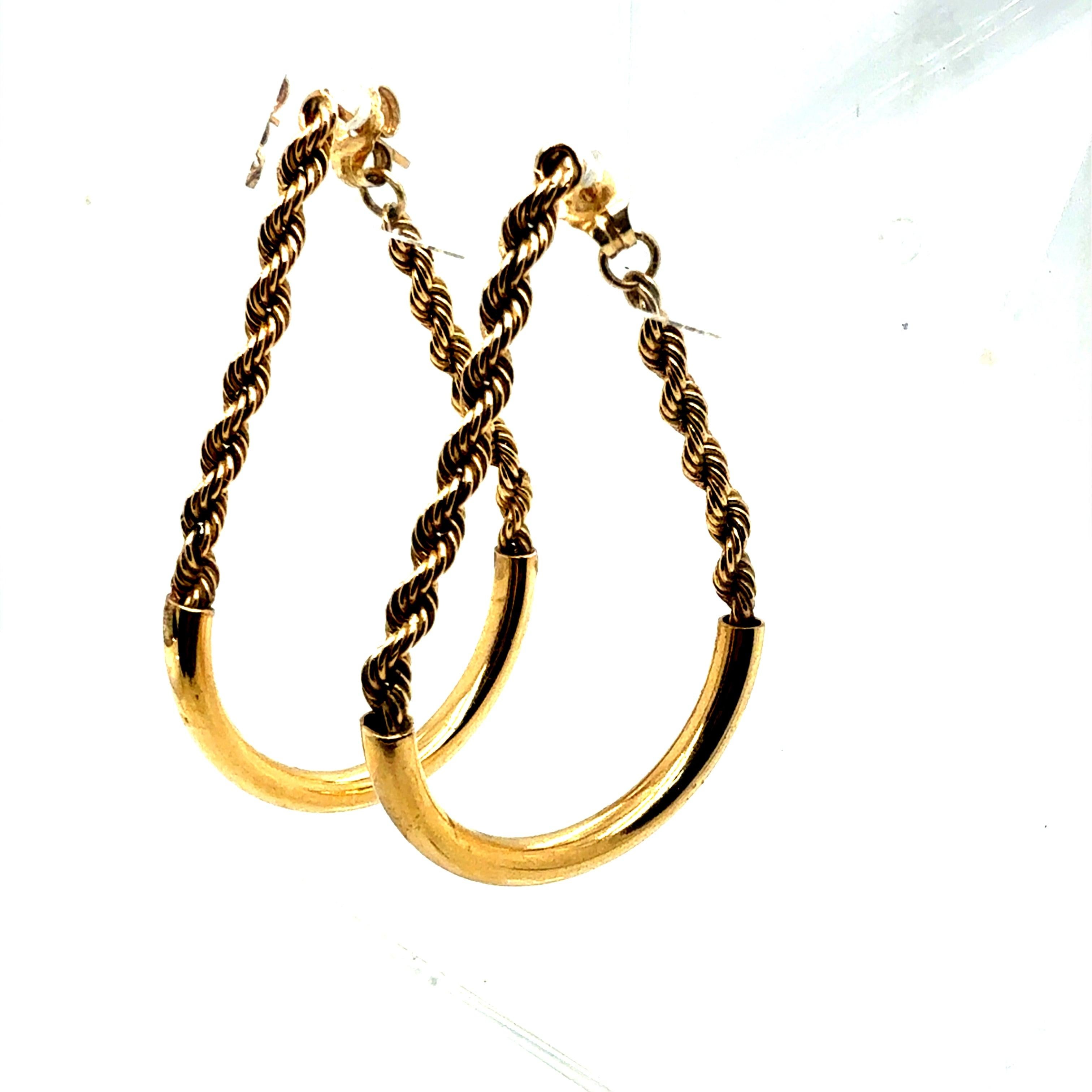 Retro Gelbgold Seil Kette und Halbmond Ohrringe CIRCA 1980 im Angebot 2
