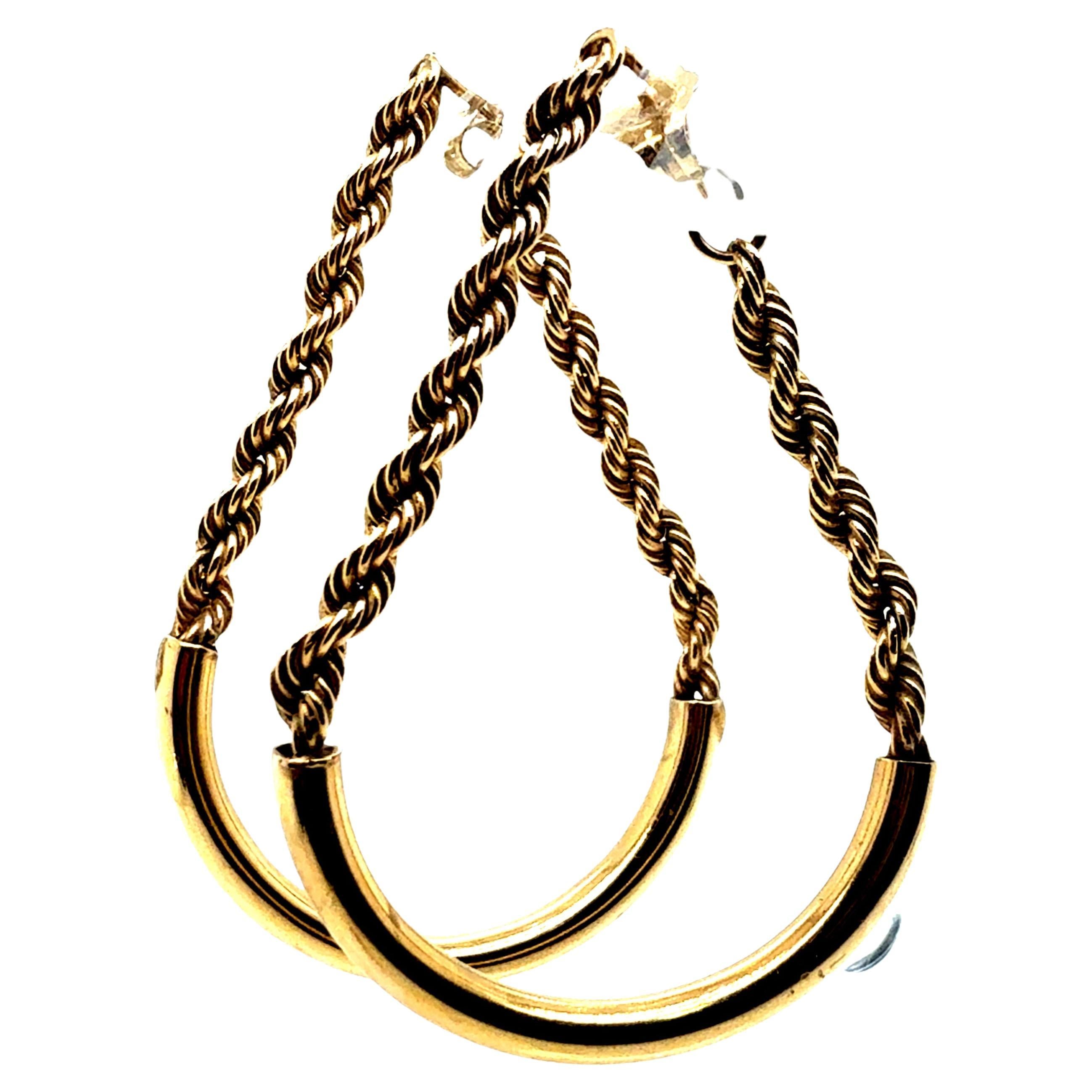 Retro Gelbgold Seil Kette und Halbmond Ohrringe CIRCA 1980 im Angebot