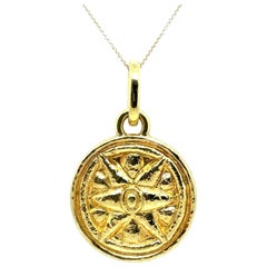 Retro Yellow Gold Six-Point Circular Sun Medallion Pendant Circa 1990