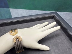 Retro Gelbgold & Stahl 0,50 Karat natürlicher Diamant Flexible Manschette Italien 1990