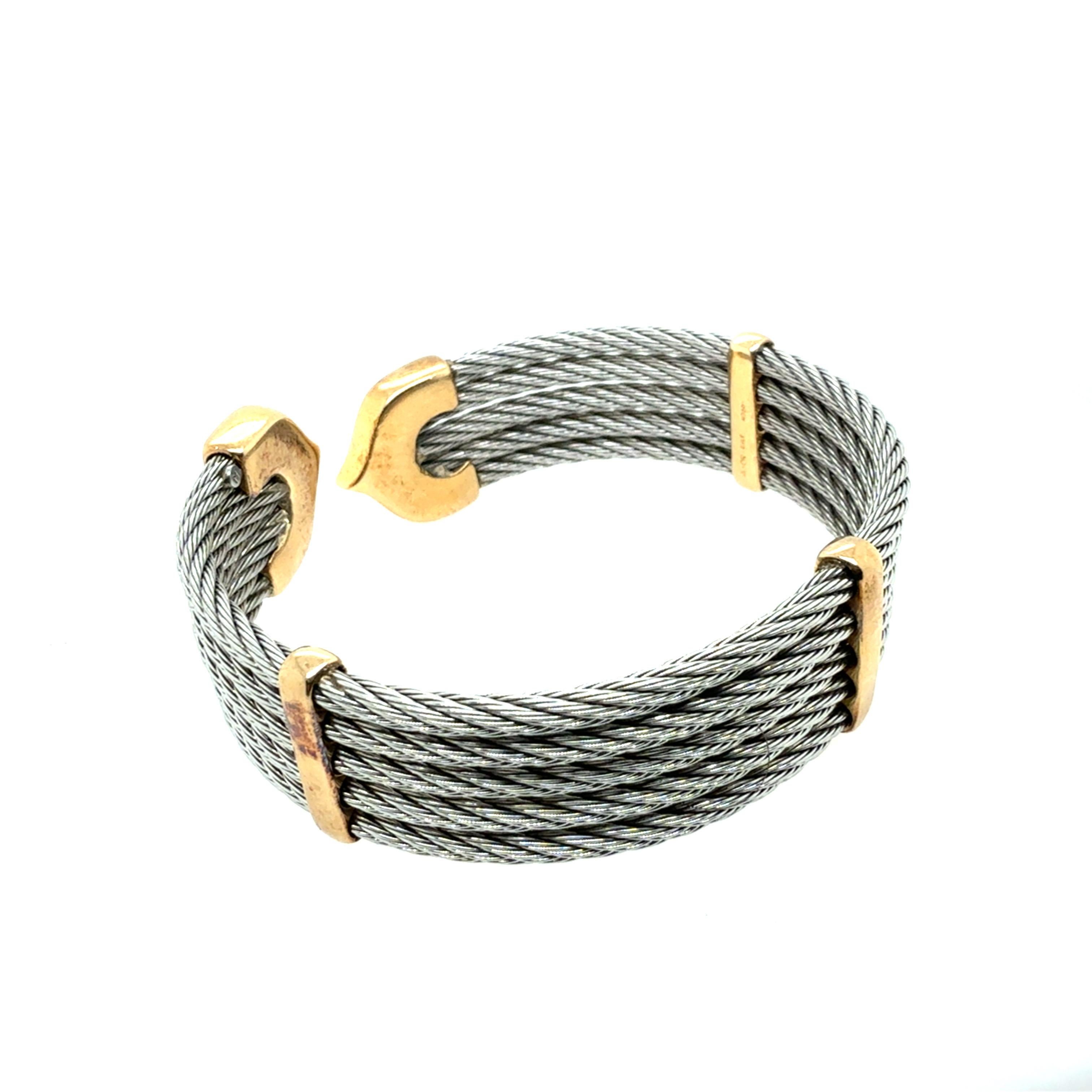 Brazalete flexible retro de oro amarillo y acero con diamante natural de 0,50 quilates Italia 1990 Retro en venta