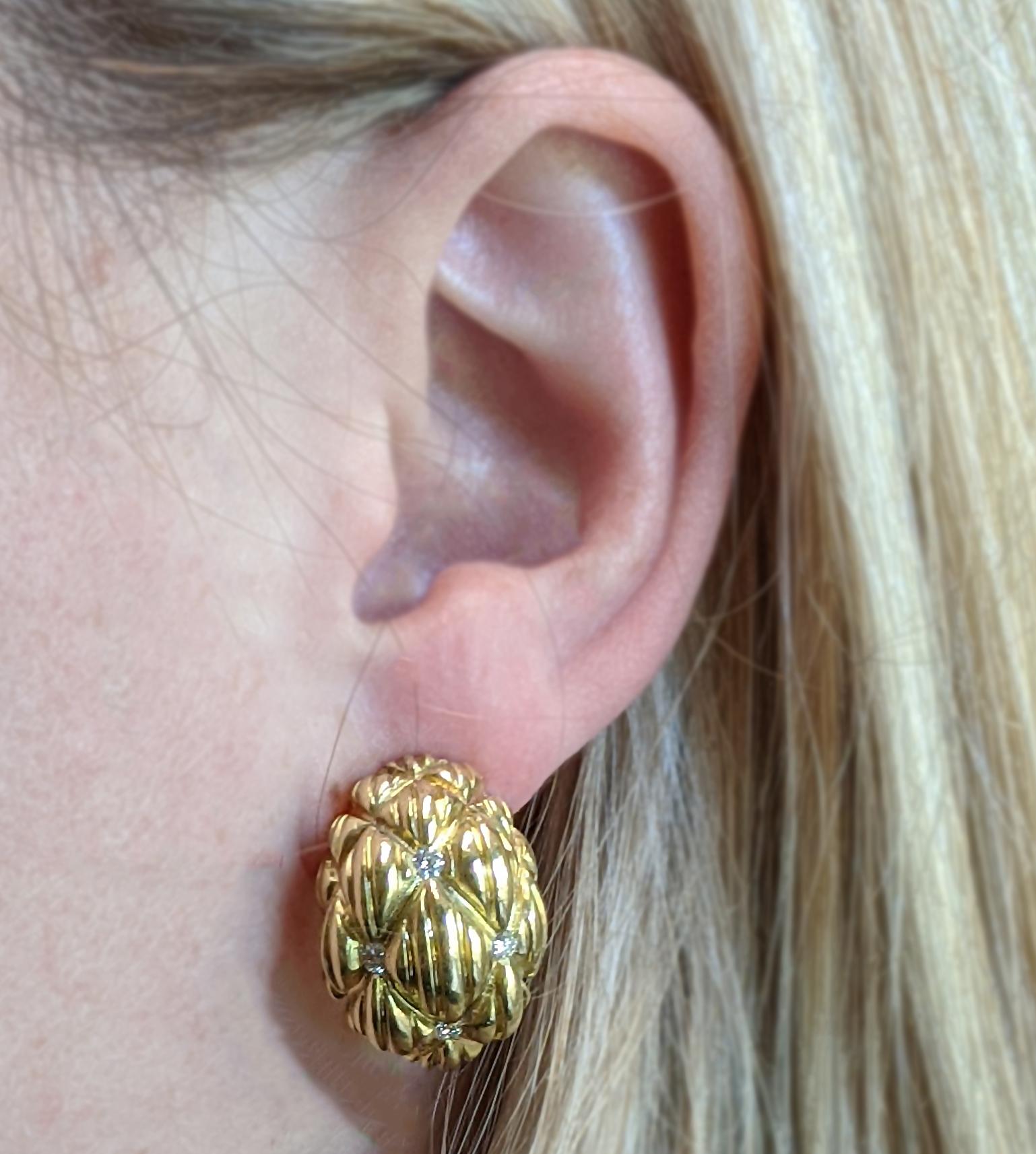 Women's Retro Yellow Gold-Topped Sterling Silver Earrings with Diamonds