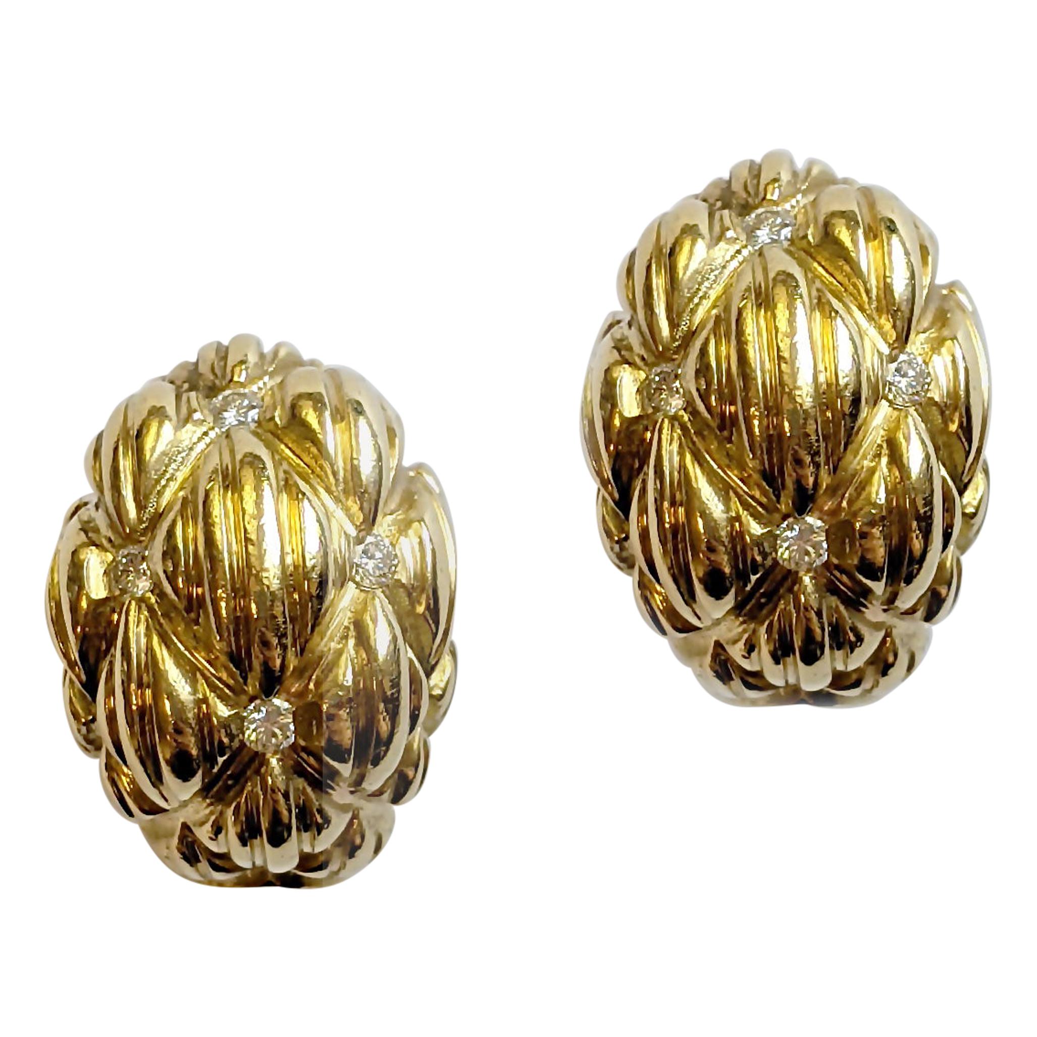 Retro Yellow Gold-Topped Sterling Silver Earrings with Diamonds