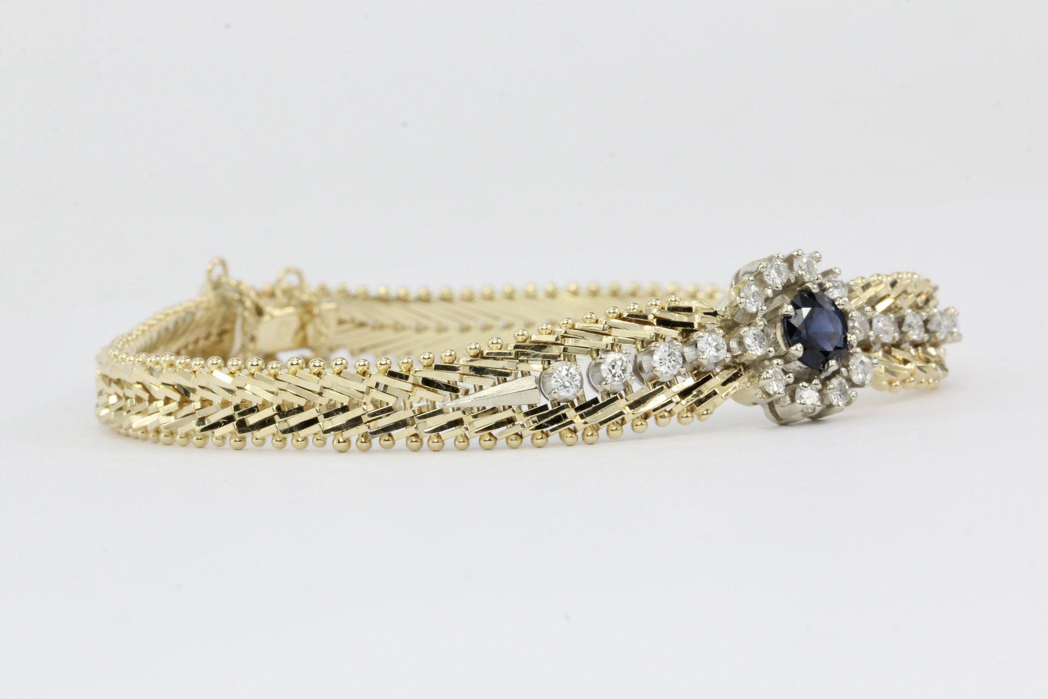 Women's Retro Yellow and White Gold Natural Sapphire and Diamond Bracelet