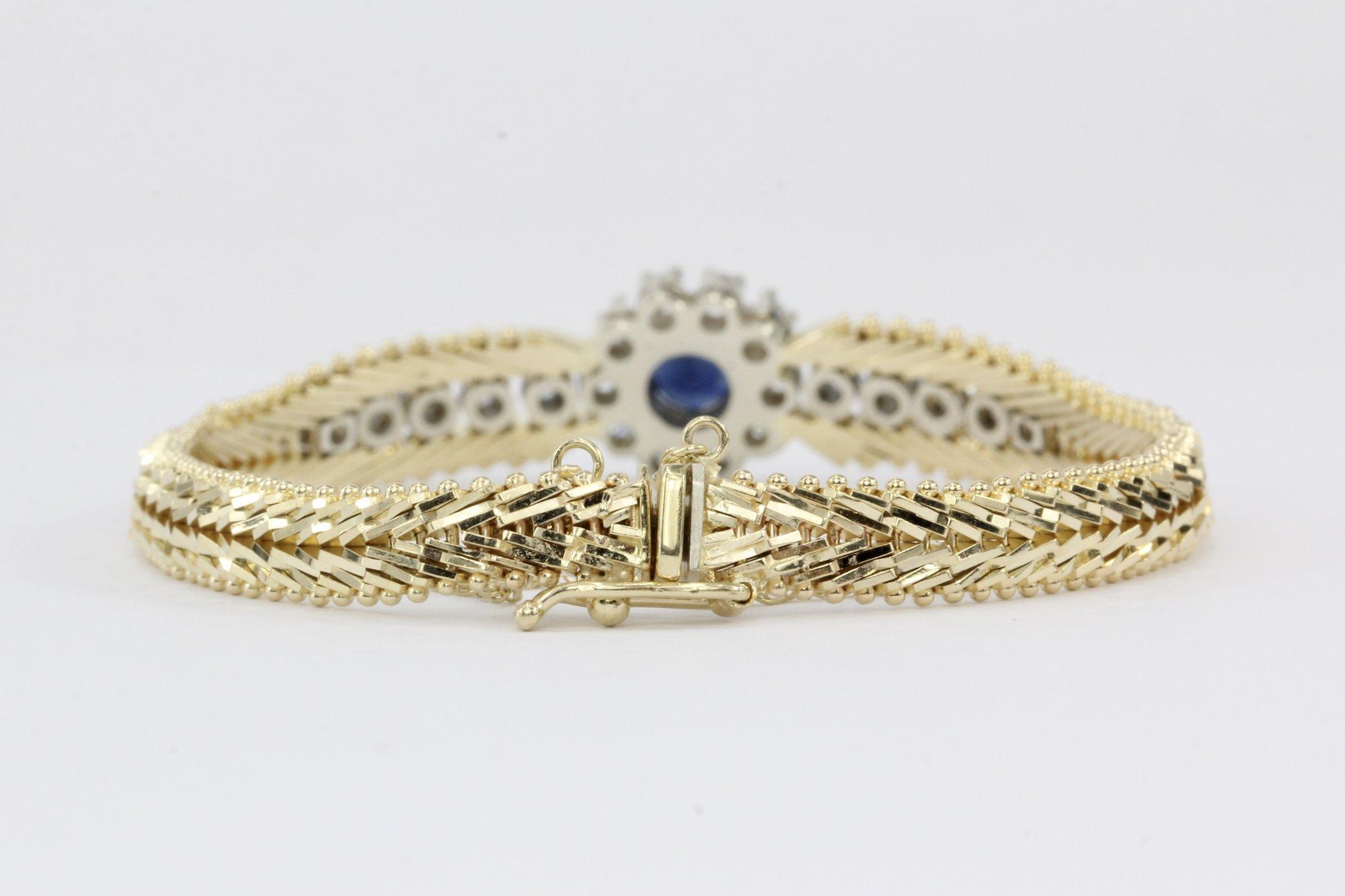 Retro Yellow and White Gold Natural Sapphire and Diamond Bracelet 1