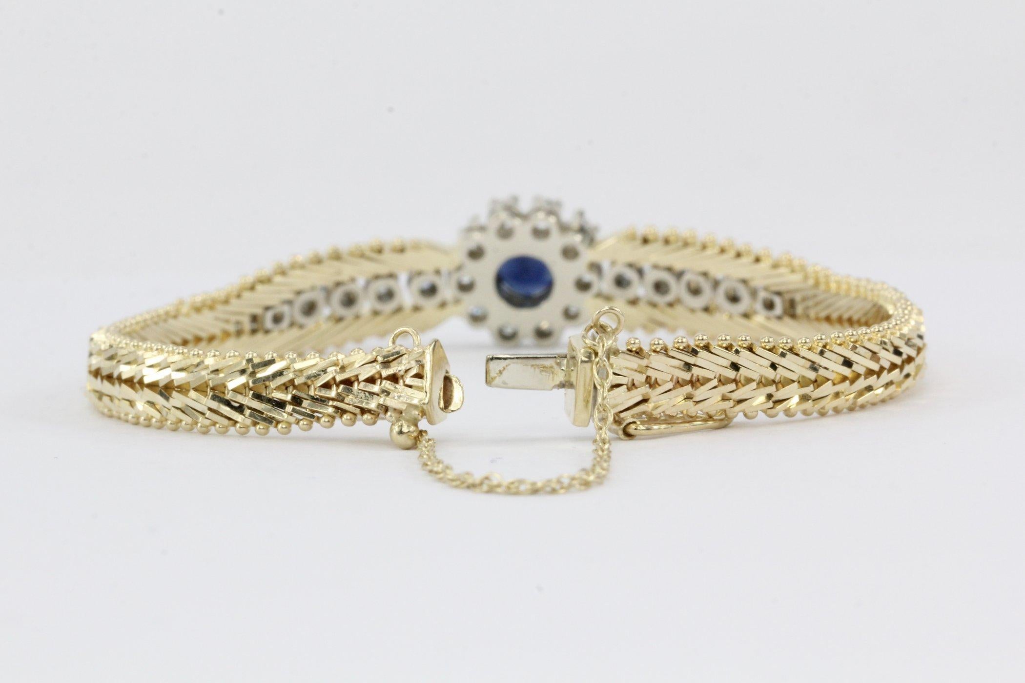 Retro Yellow and White Gold Natural Sapphire and Diamond Bracelet 2