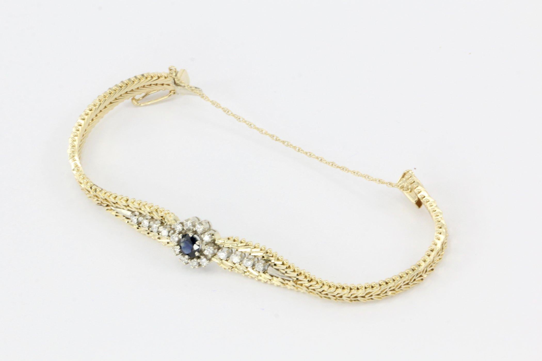 Retro Yellow and White Gold Natural Sapphire and Diamond Bracelet 3