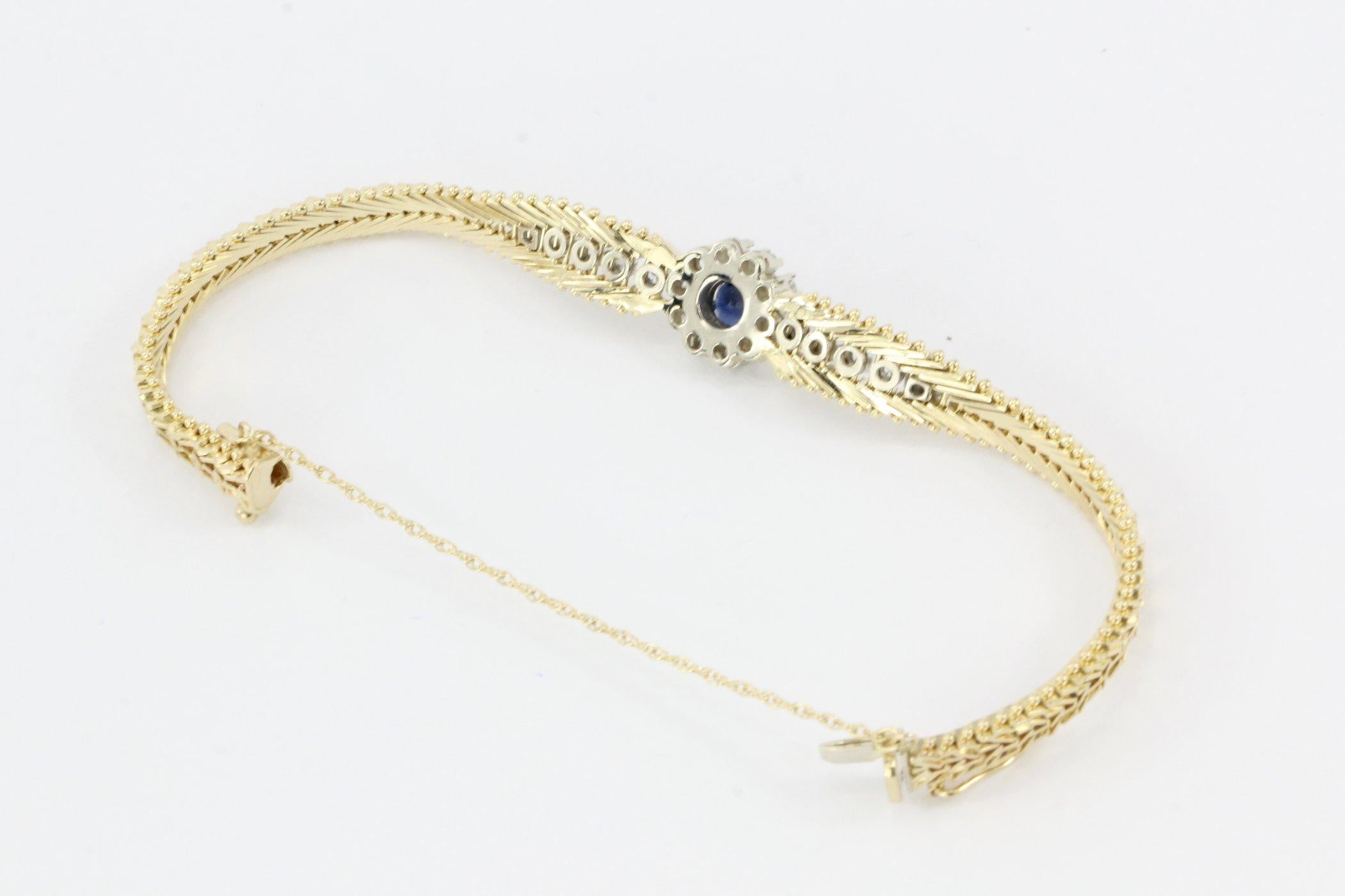 Retro Yellow and White Gold Natural Sapphire and Diamond Bracelet 4