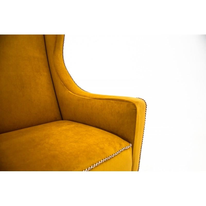 Mid-Century Modern Retro Yellow Wing Chair, Polish Design, 1950s