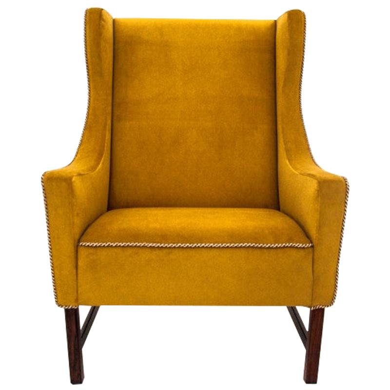 Retro Yellow Wing Chair, Polish Design, 1950s