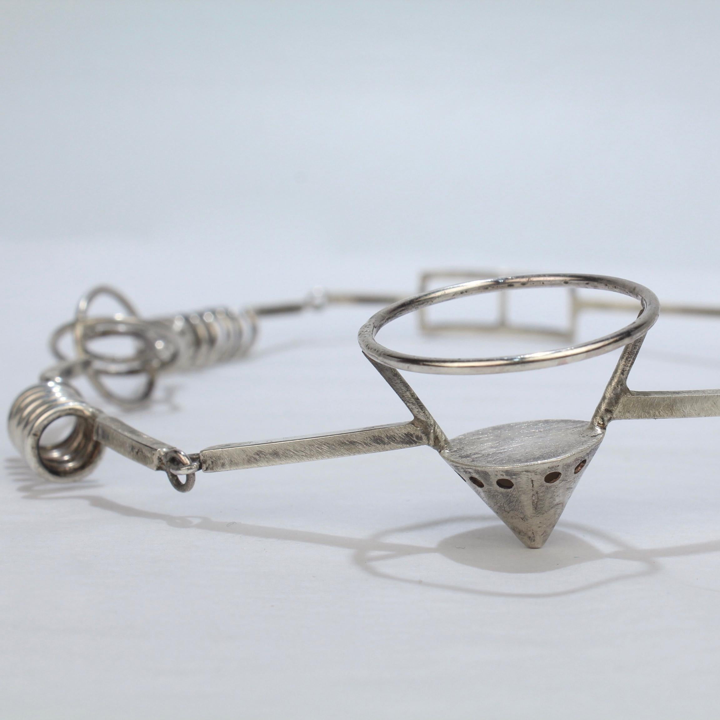 Retro Yumi Ueno Sterling Silver Geometric Necklace, Earring, & Bracelet Parure 11