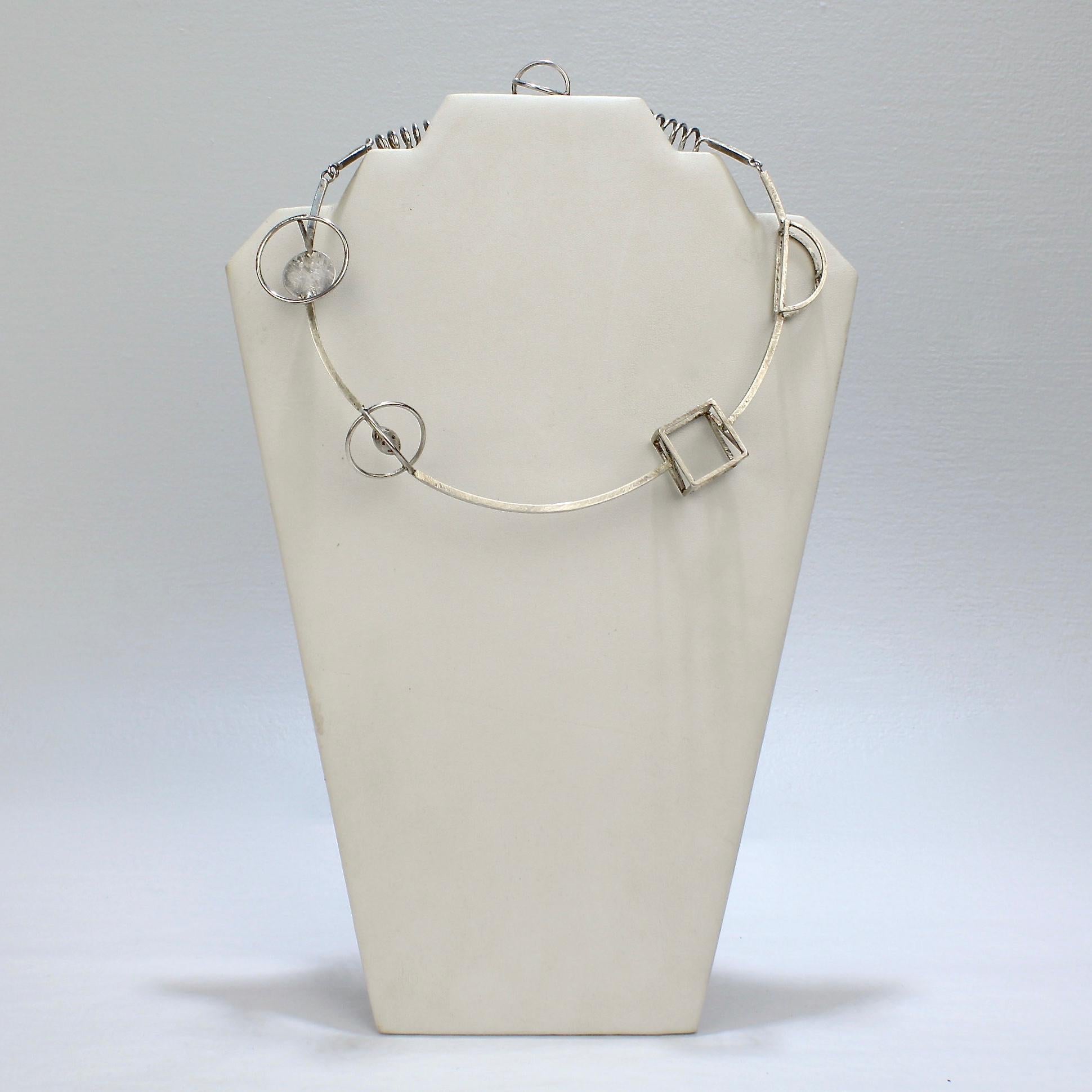 Women's Retro Yumi Ueno Sterling Silver Geometric Necklace, Earring, & Bracelet Parure