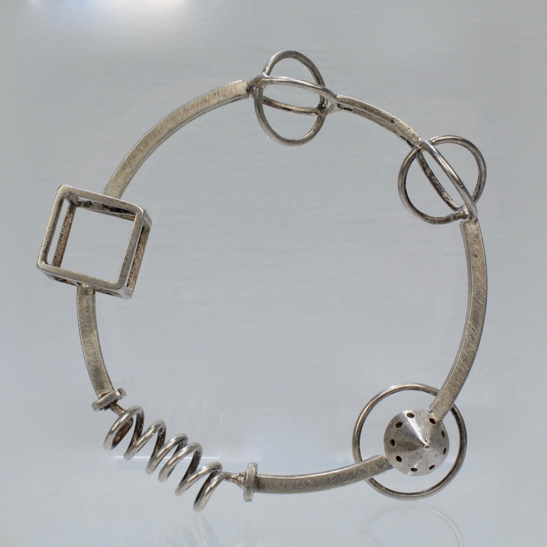 Retro Yumi Ueno Sterling Silver Geometric Necklace, Earring, & Bracelet Parure 1