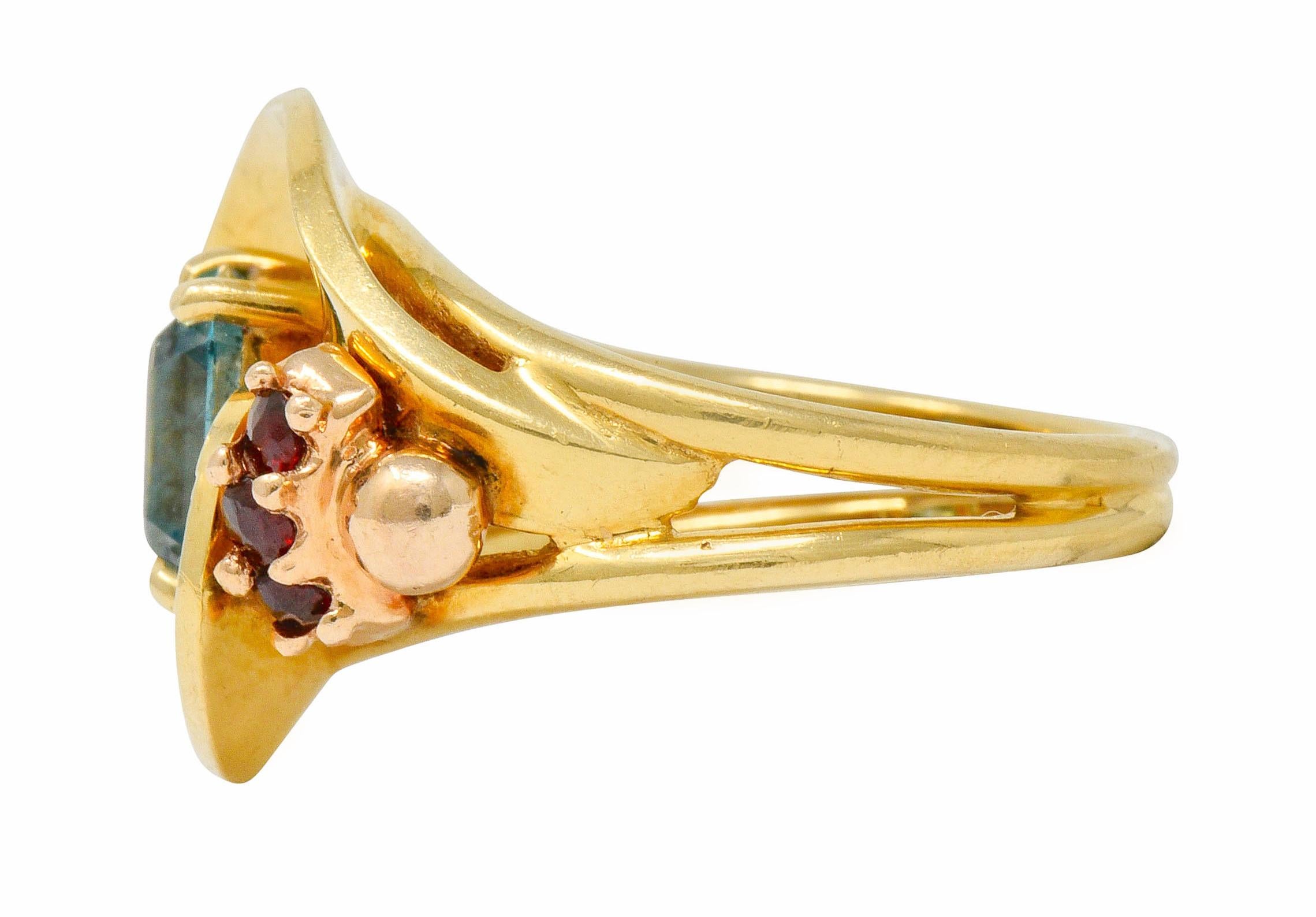 Women's or Men's Retro Zircon Garnet 14 Karat Two-Tone Gold Bypass Ring