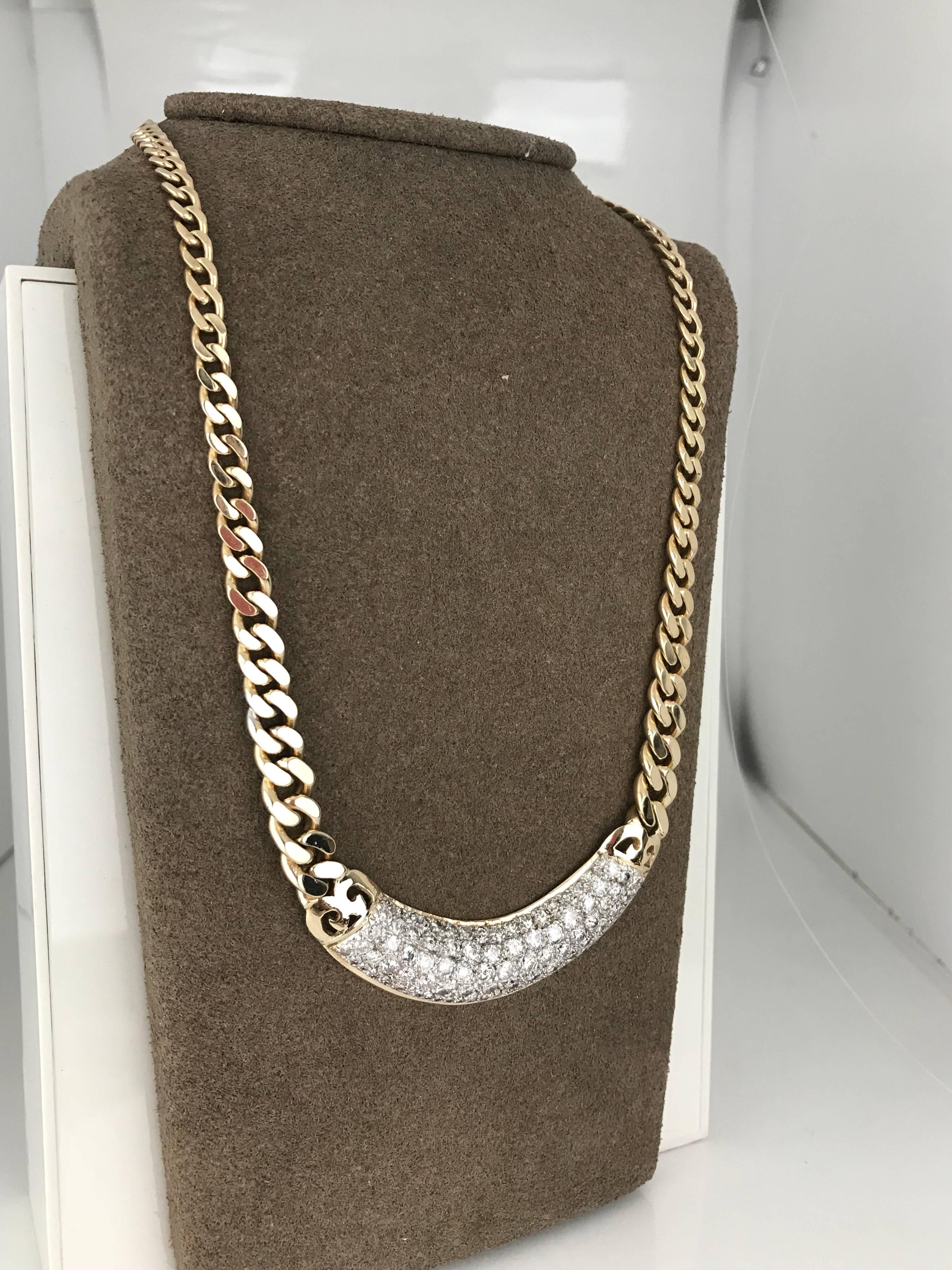 Round Cut Retro, Pave 7 Carat Diamond Necklace, Cuban Gold Chain For Sale