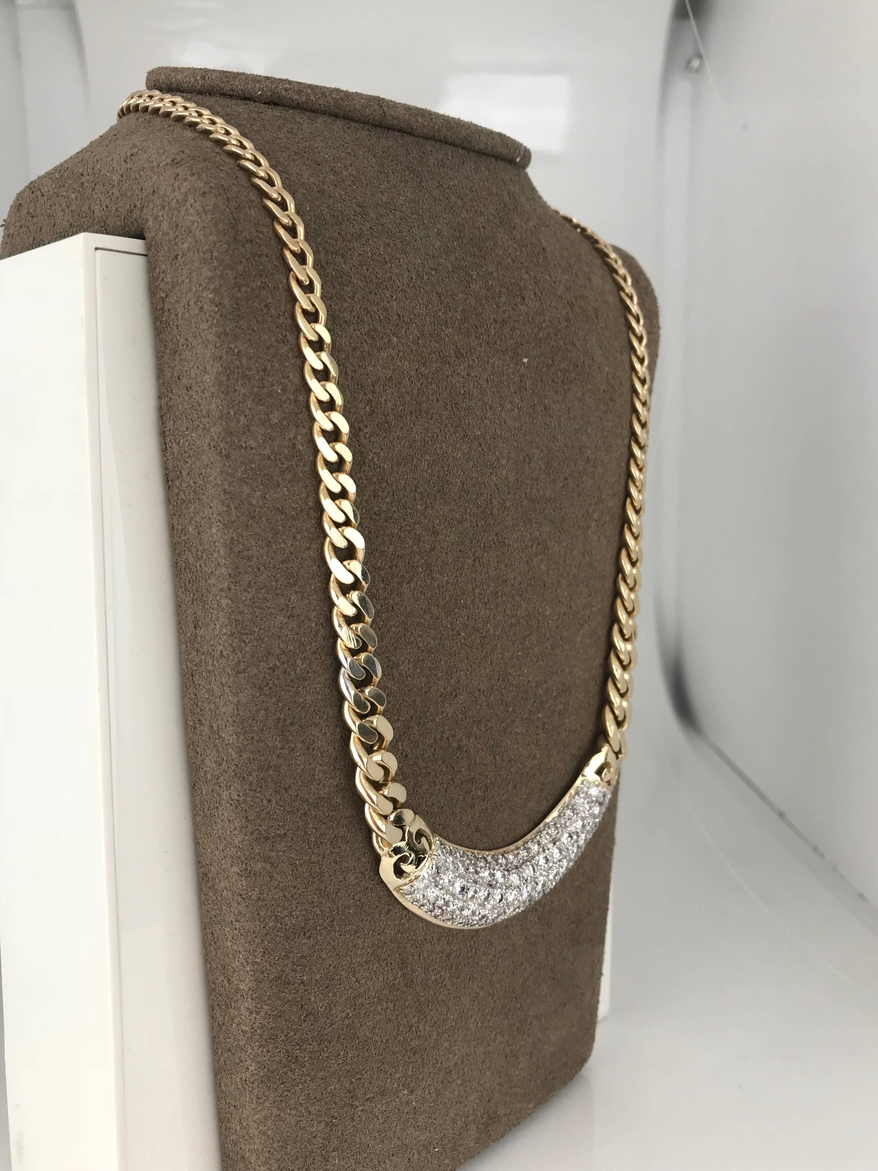 Retro, Pave 7 Carat Diamond Necklace, Cuban Gold Chain In Excellent Condition For Sale In Aliso Viejo, CA