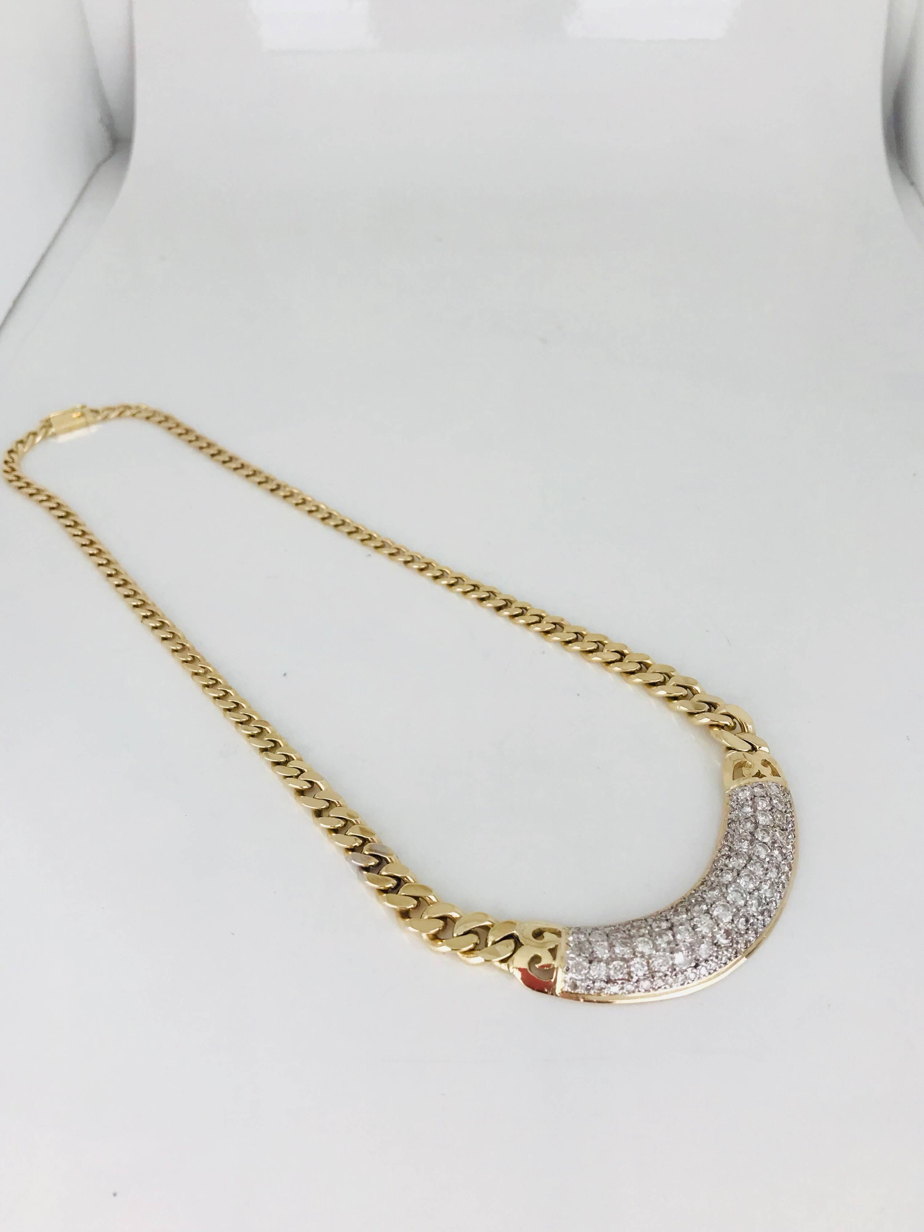 Women's or Men's Retro, Pave 7 Carat Diamond Necklace, Cuban Gold Chain For Sale