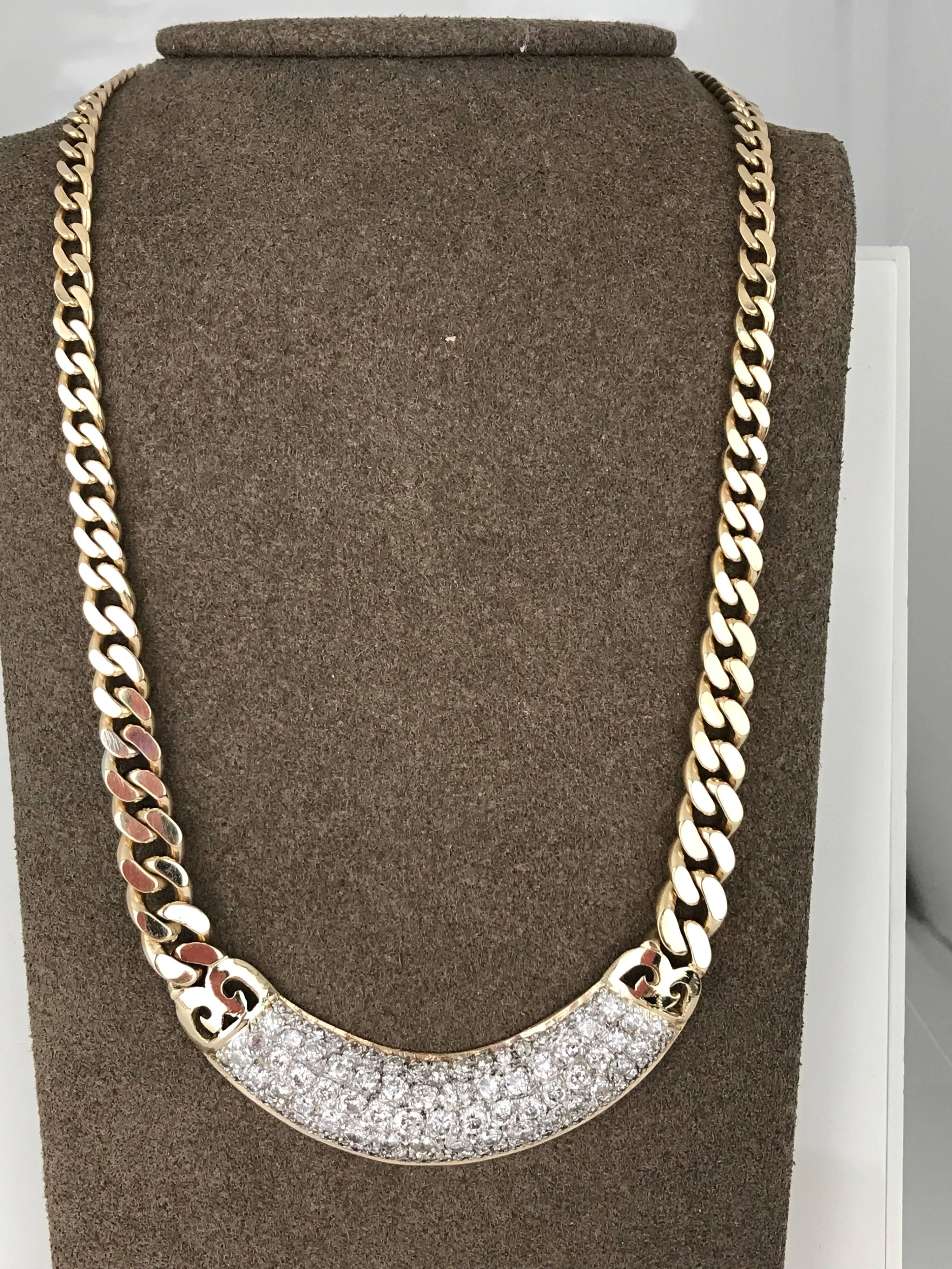 Retro, Pave 7 Carat Diamond Necklace, Cuban Gold Chain For Sale 1