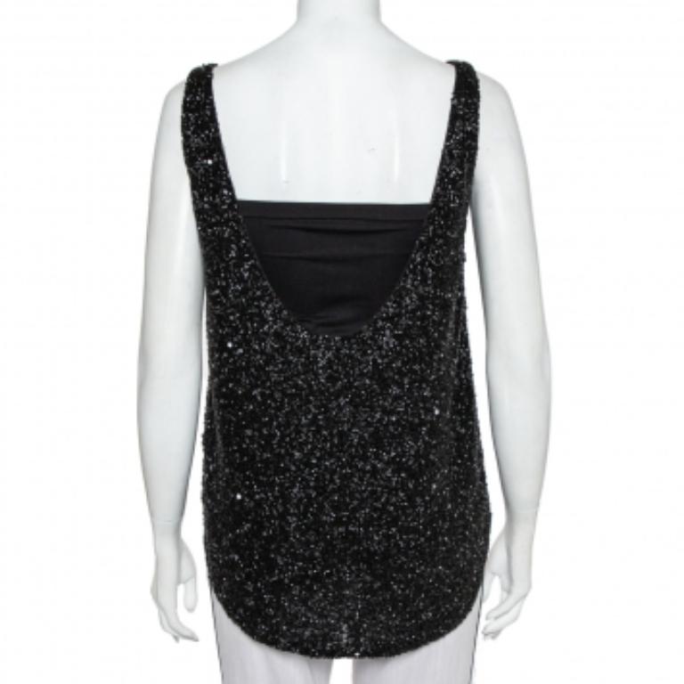 Women's Retrofete Black Sequin & Bead Embellished Synthetic Tank Top L For Sale