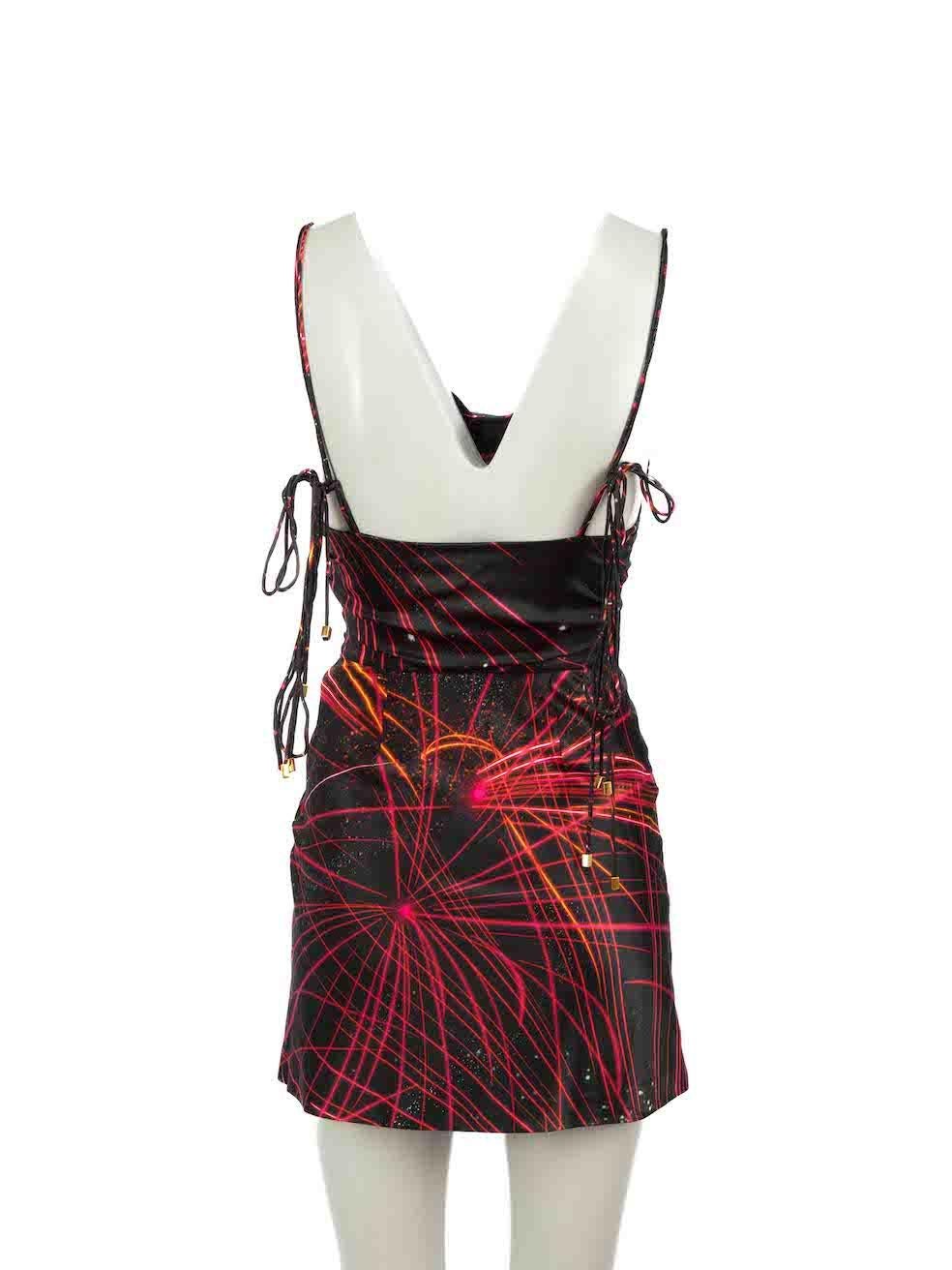 Retrofête Black Silk Firework Print Strappy Mini Dress Size XXS In New Condition In London, GB