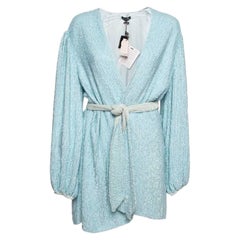 Retrofete Blue Velvet Trim Sequin Gabrielle Wrap Dress M