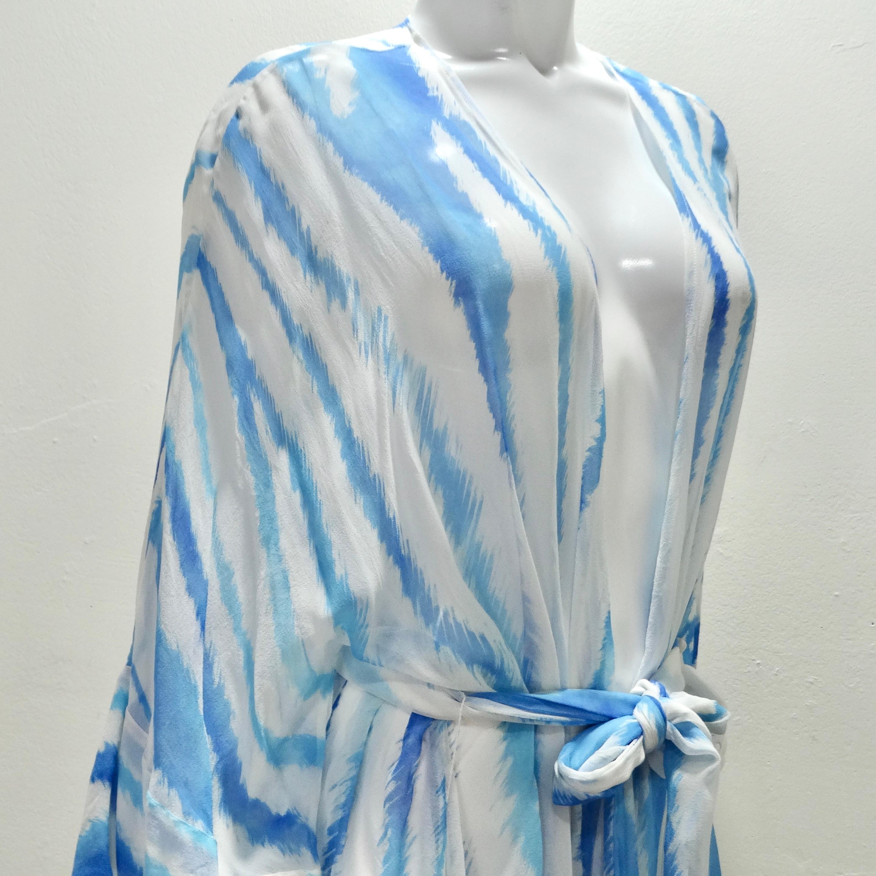 Retrofete Blue Zebra Silk Chiffon Robe In Excellent Condition For Sale In Scottsdale, AZ