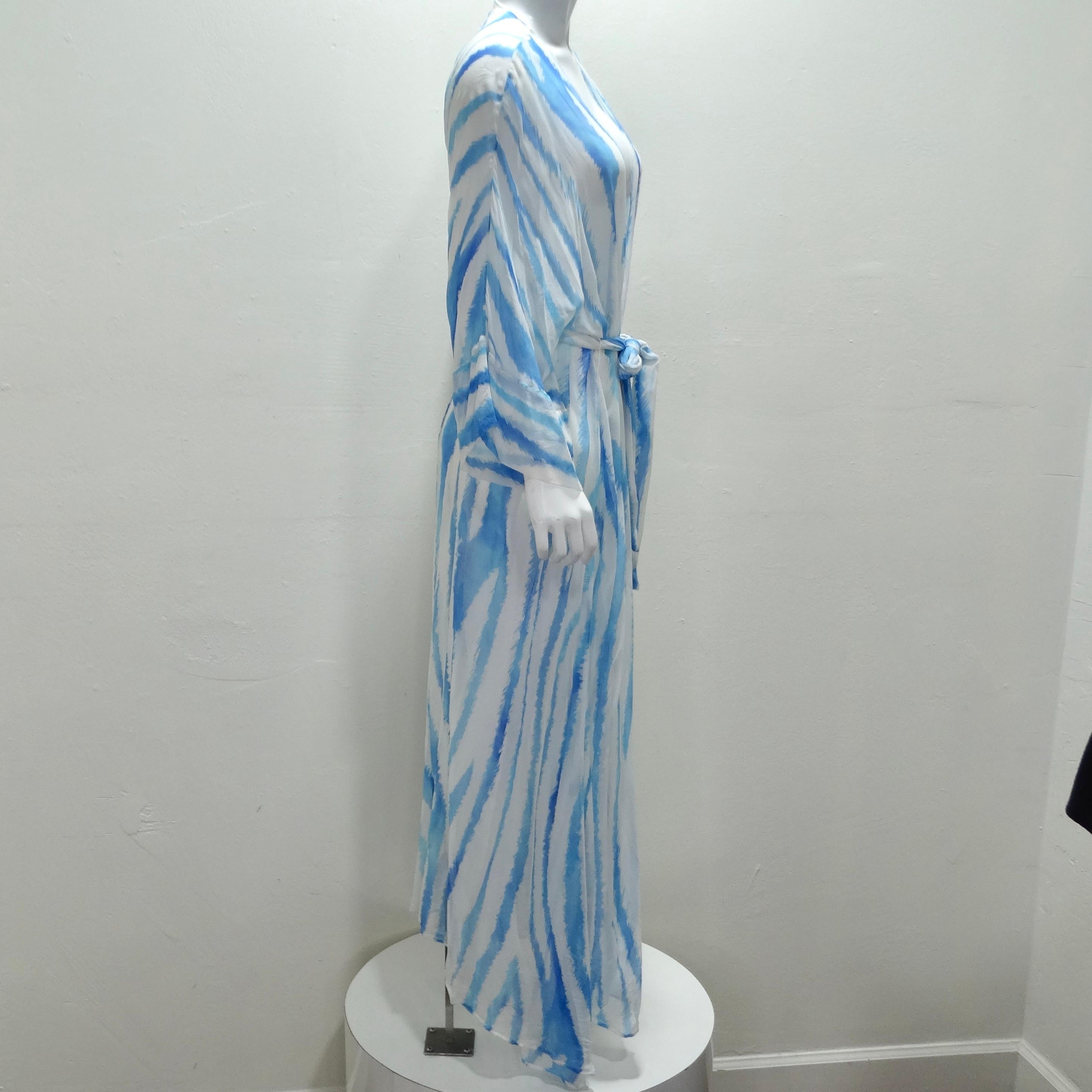 Retrofete Blau Zebra Seiden Chiffon Robe für Damen oder Herren im Angebot