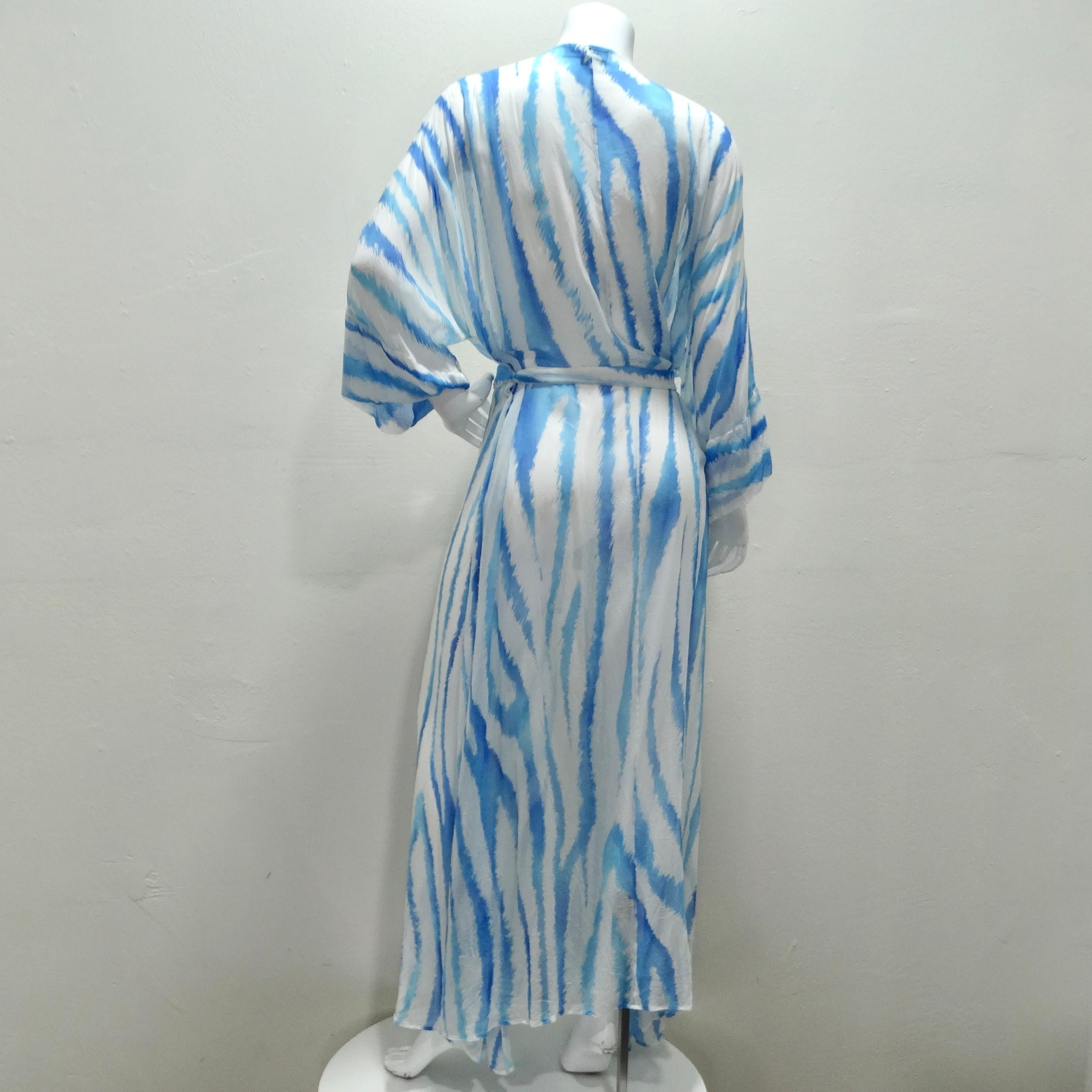 Retrofete Blau Zebra Seiden Chiffon Robe im Angebot 1