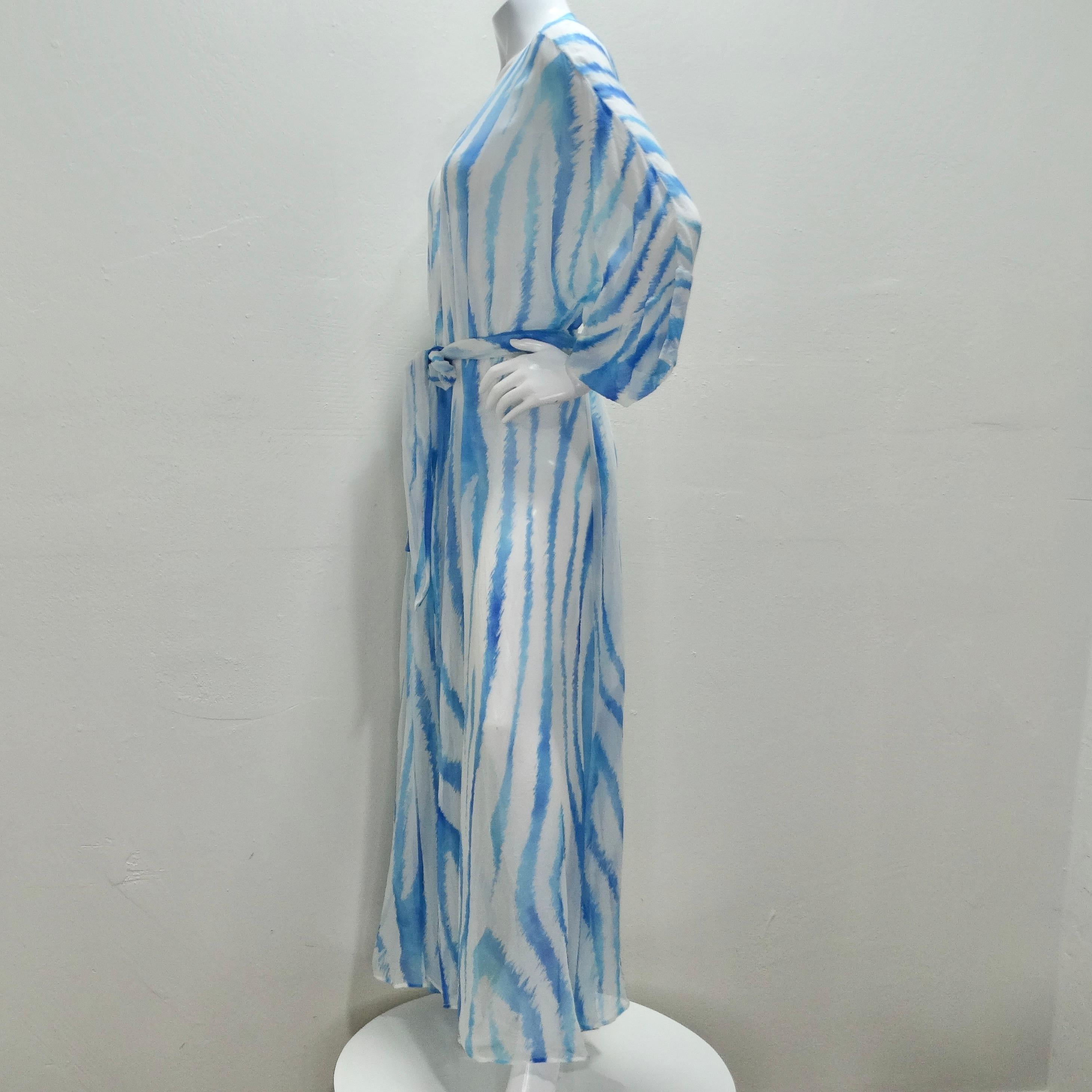 Retrofete Blue Zebra Silk Chiffon Robe For Sale 2
